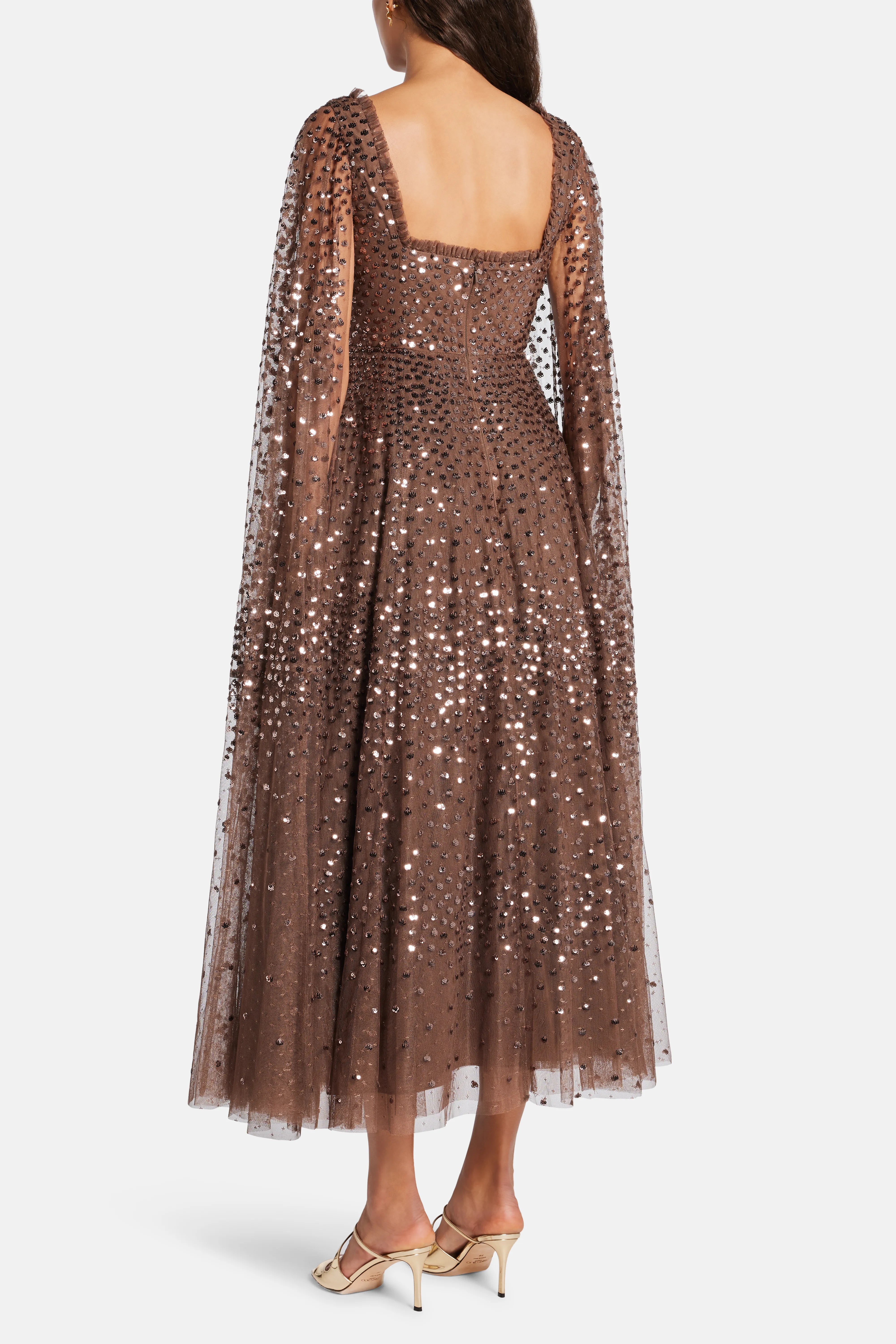 Scatter Dot Cape Evening Dress