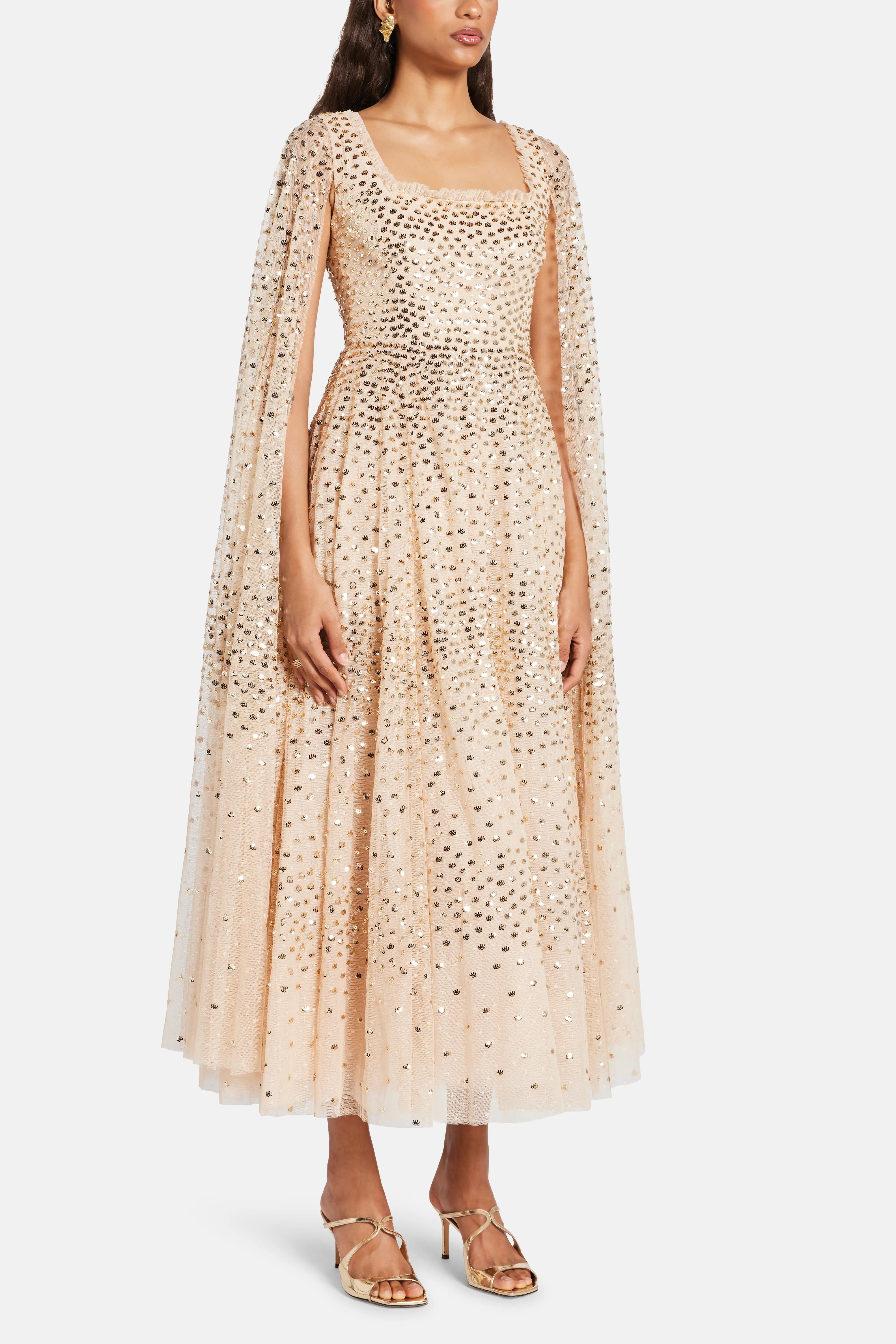 Scatter Dot Cape Evening Dress