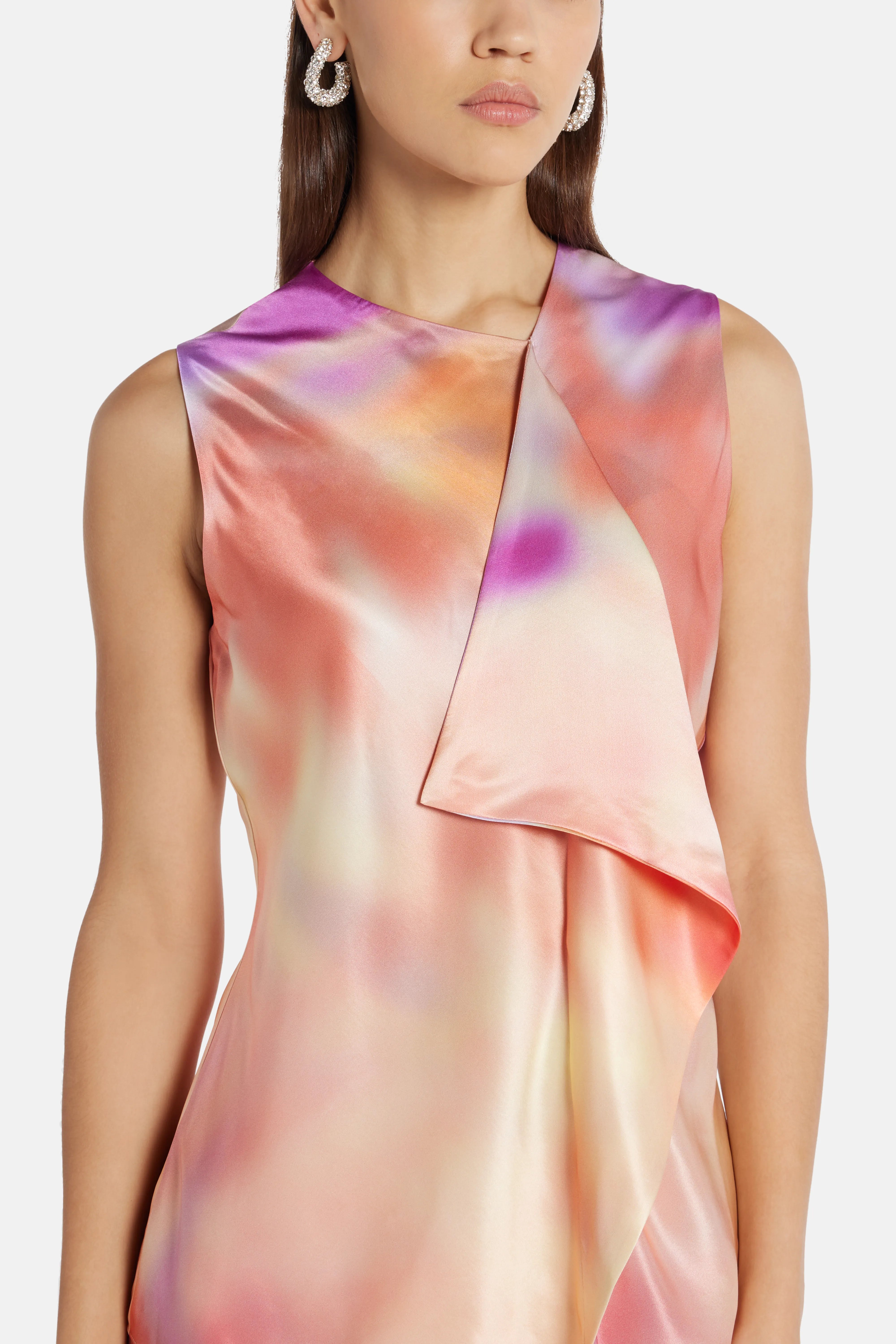 Kiara Printed Silk Blend Top in Orange/ Pink