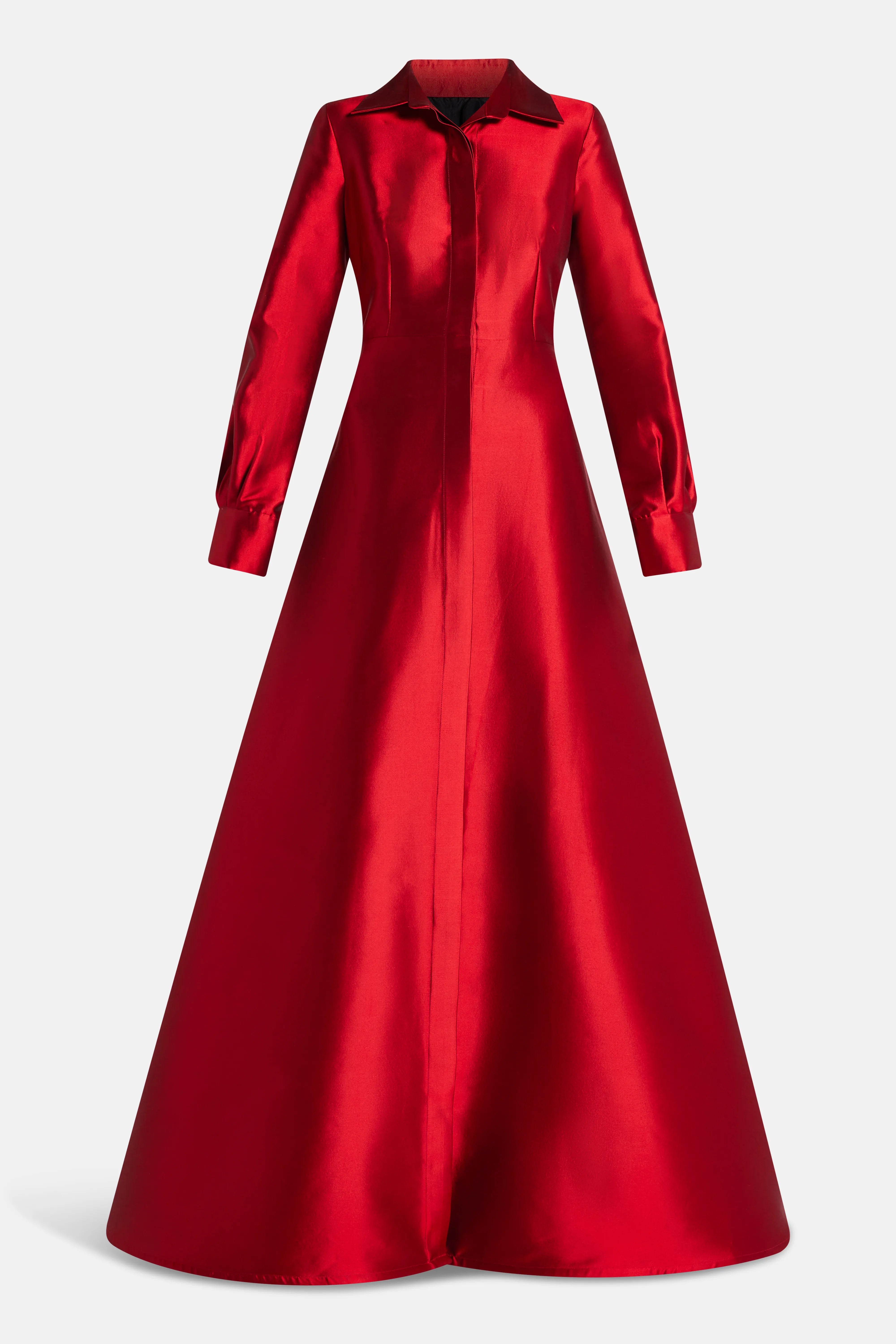 Collared Shirt Silk Blend Evening Gown in Red