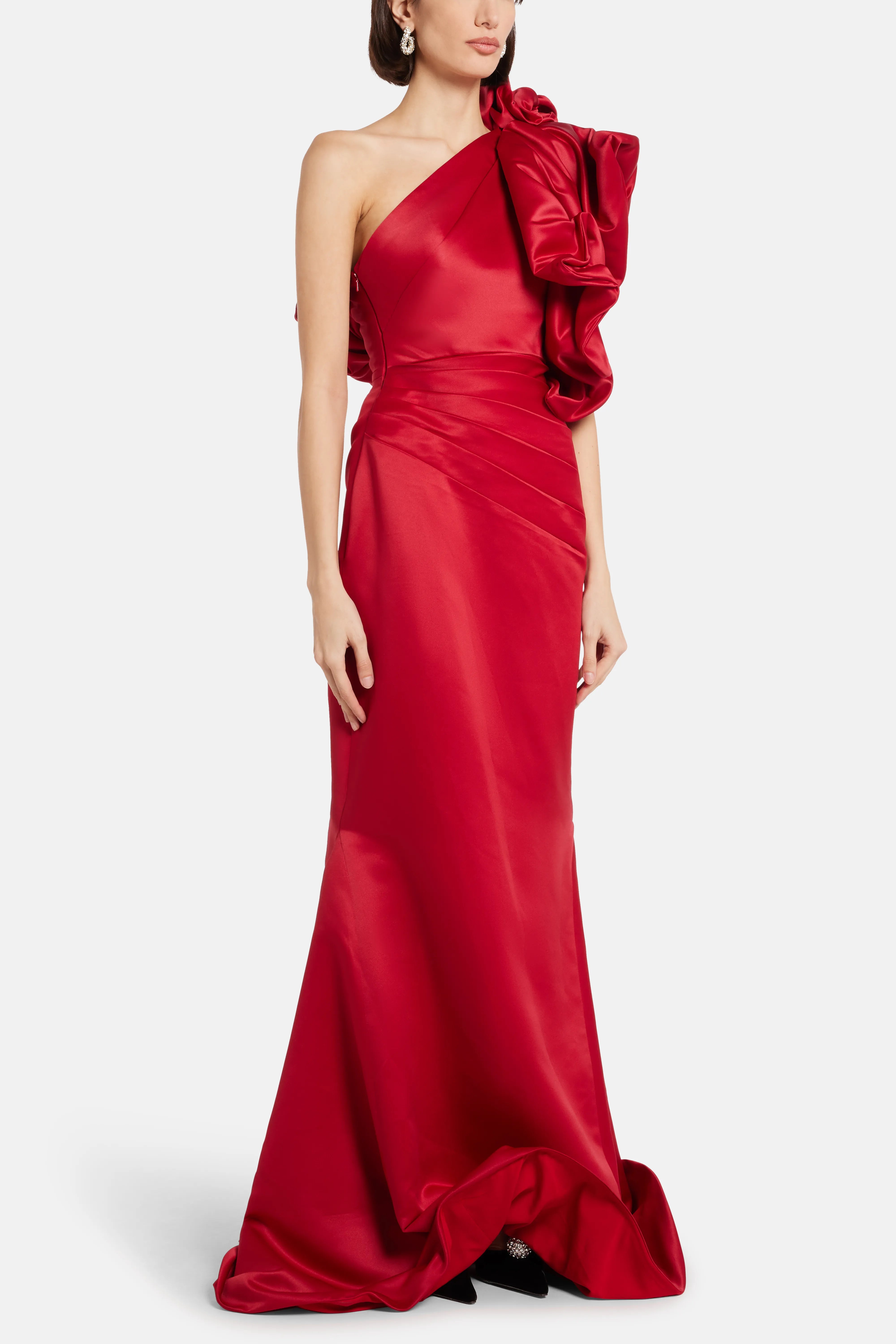 Structured Satin One Shoulder Evening Dress