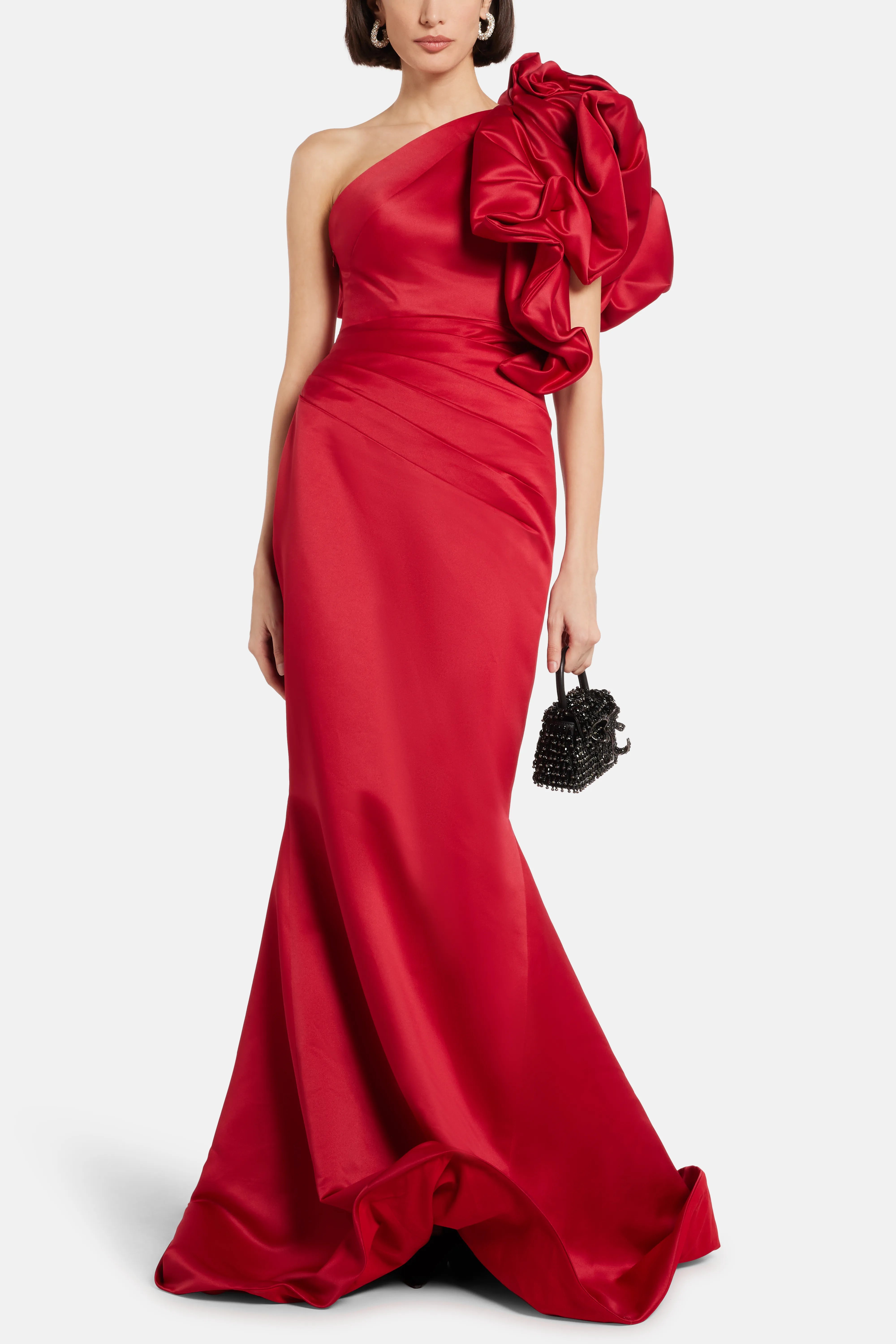 Structured Satin One Shoulder Evening Dress