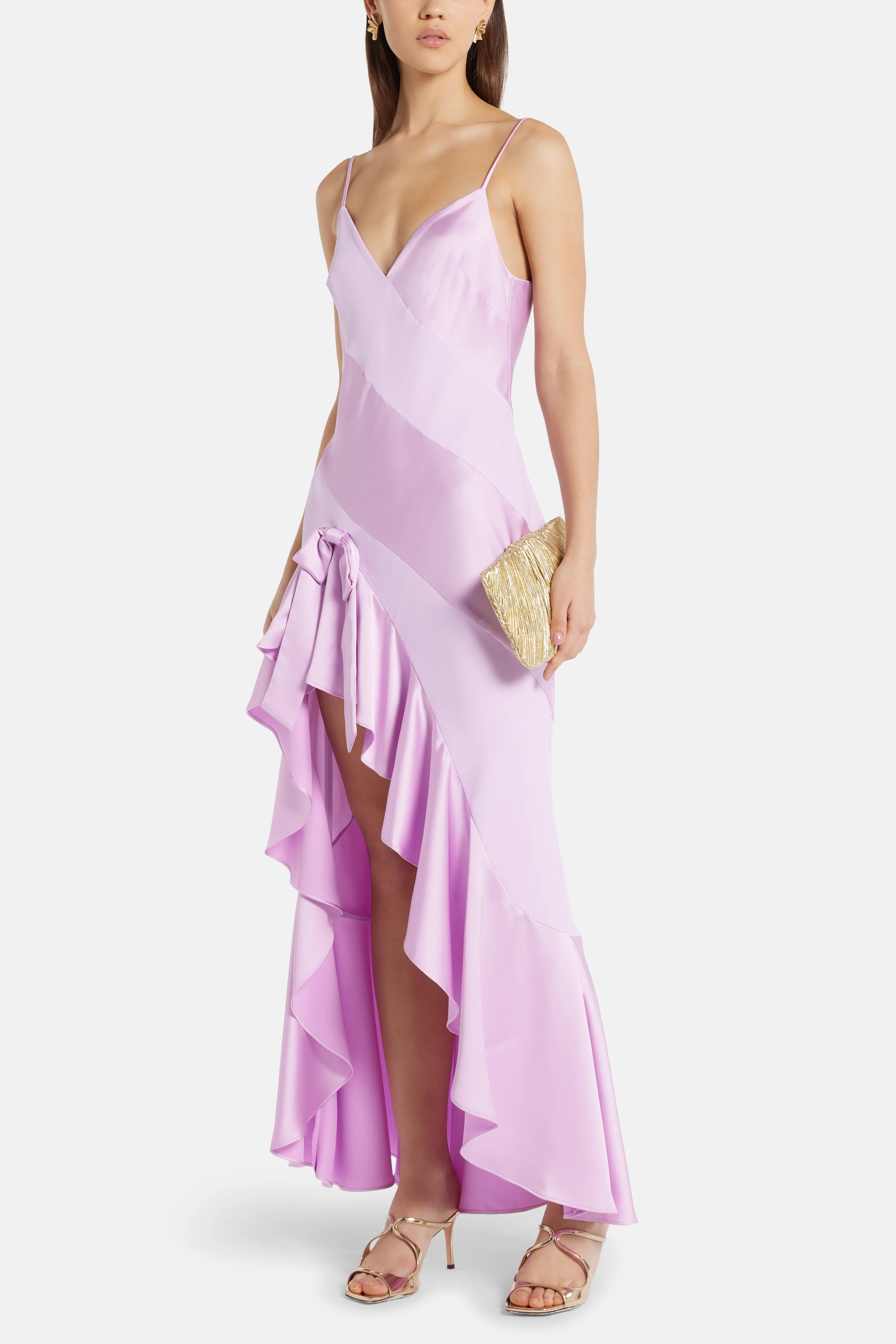 Camps Bay Solid Charmeuse Mallee Bow Maxi Dress in Pink