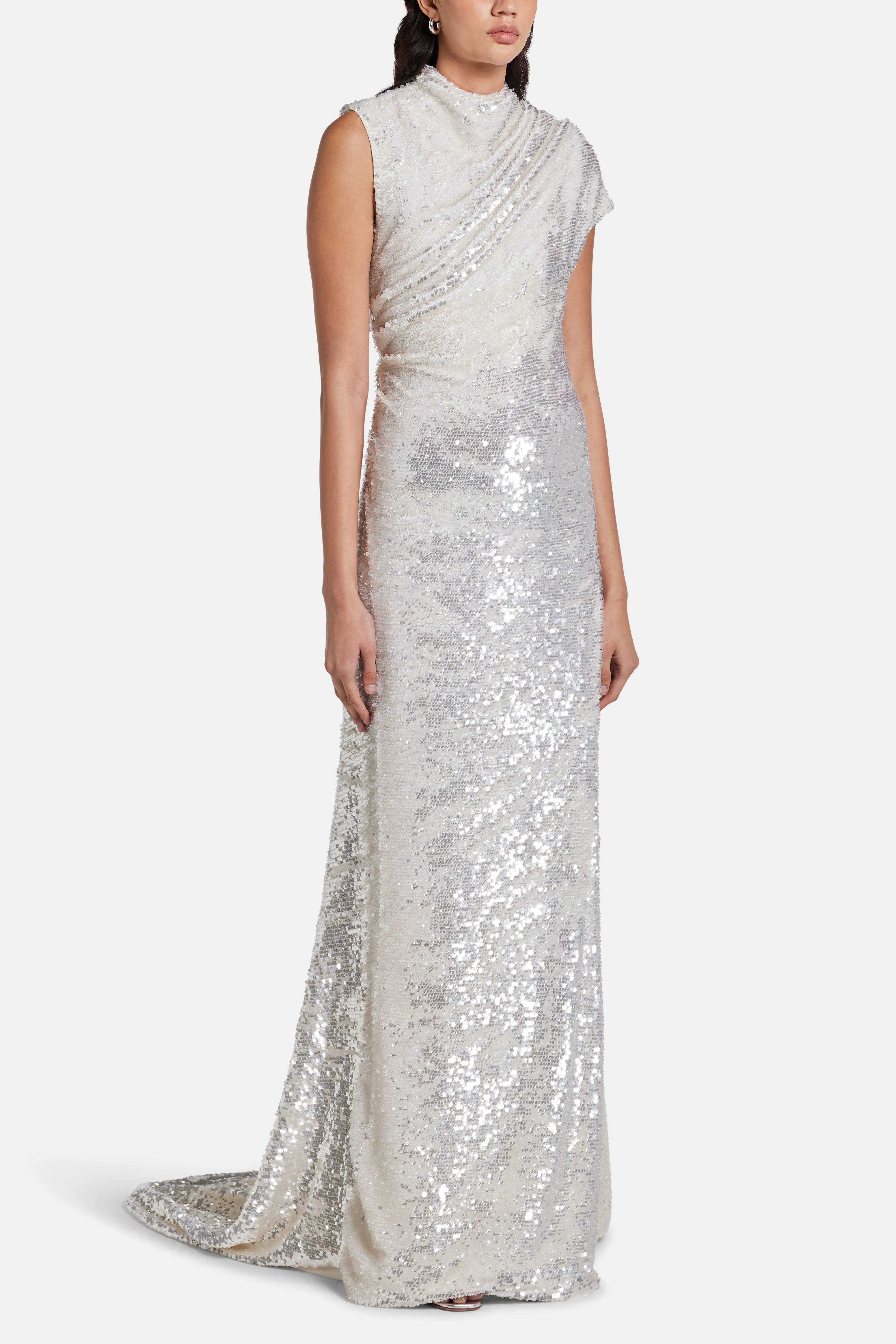 Adeline Sequin Backless Evening Gown in Silver