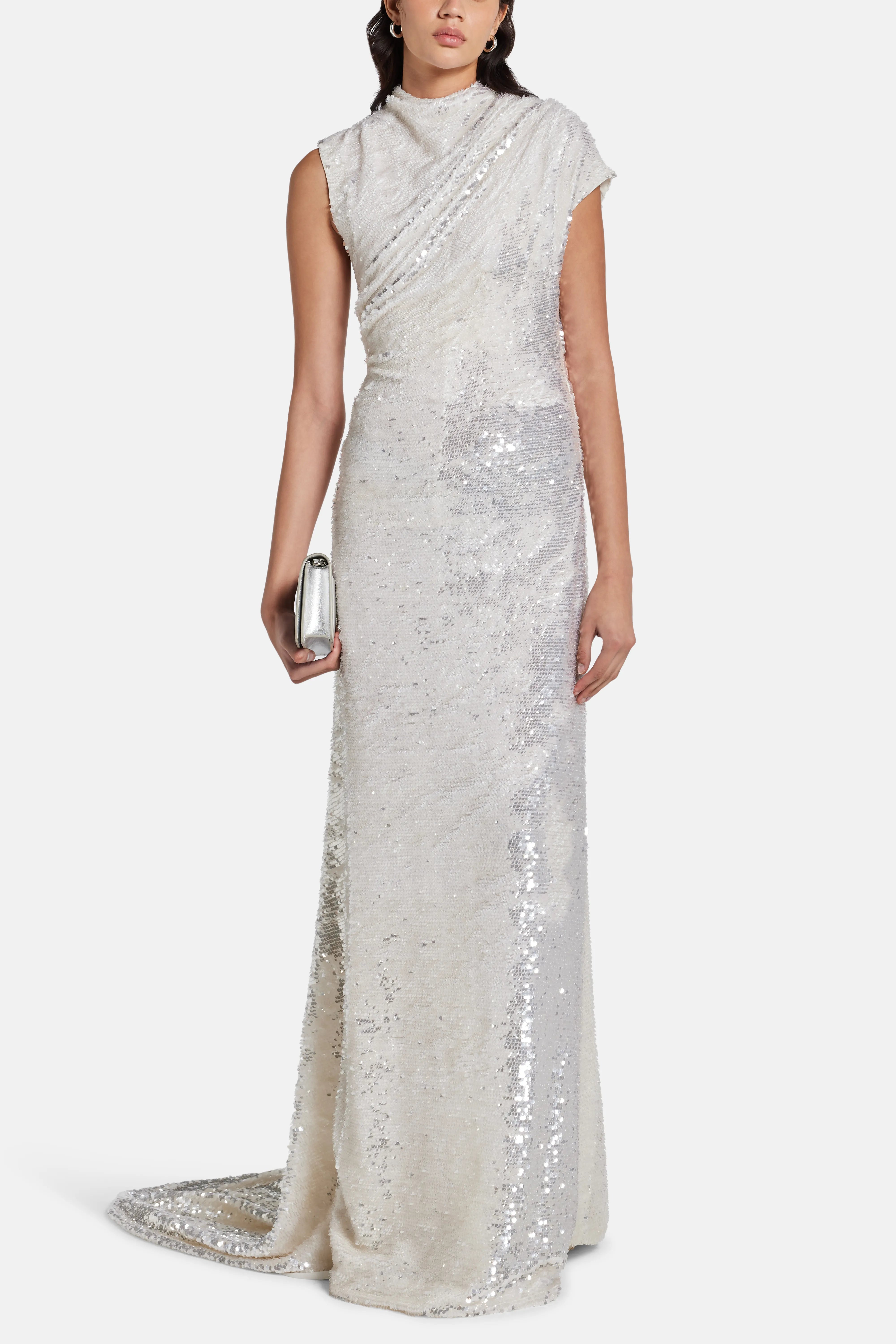 Adeline Sequin Backless Evening Gown in Silver