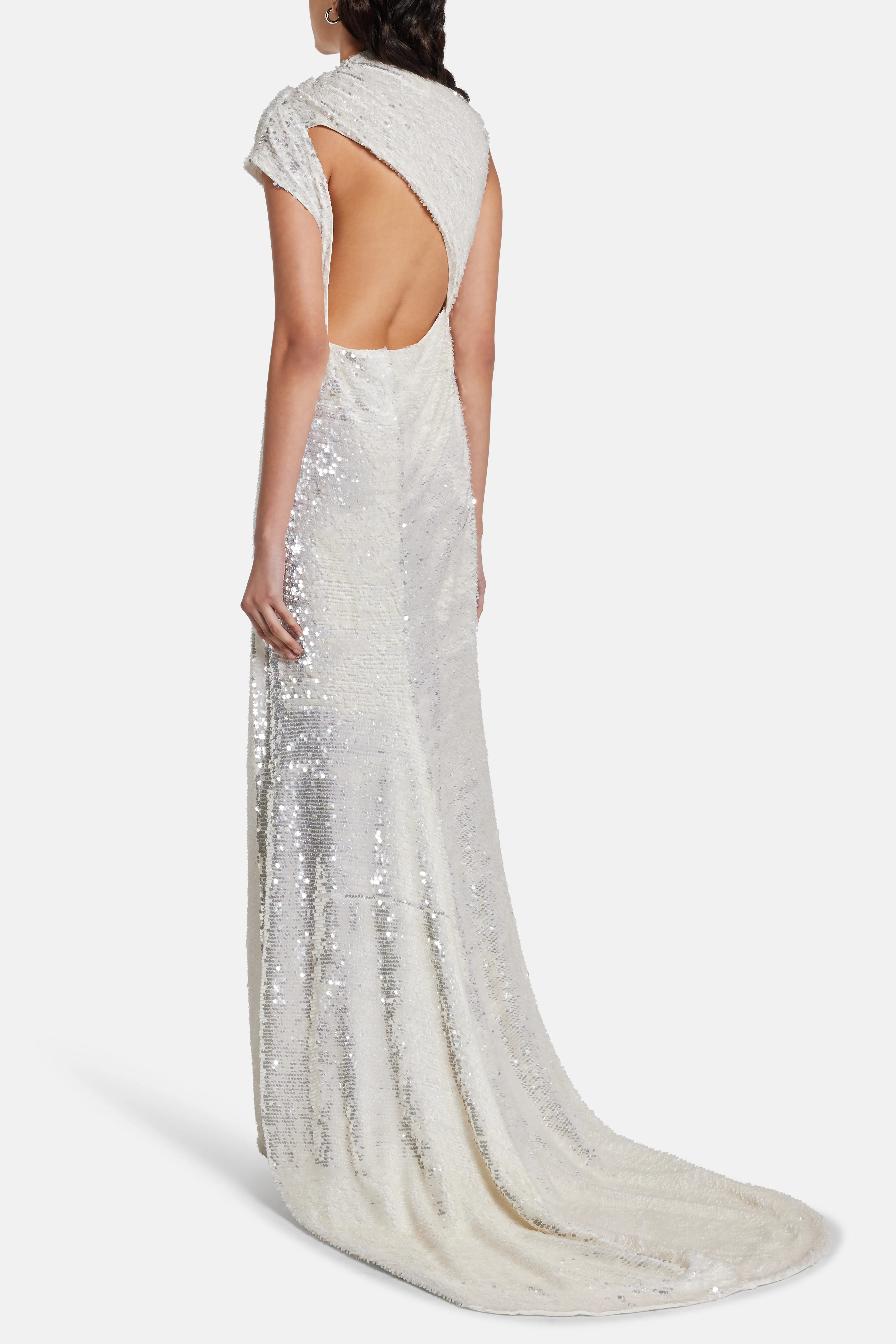 Adeline Sequin Backless Evening Gown in Silver