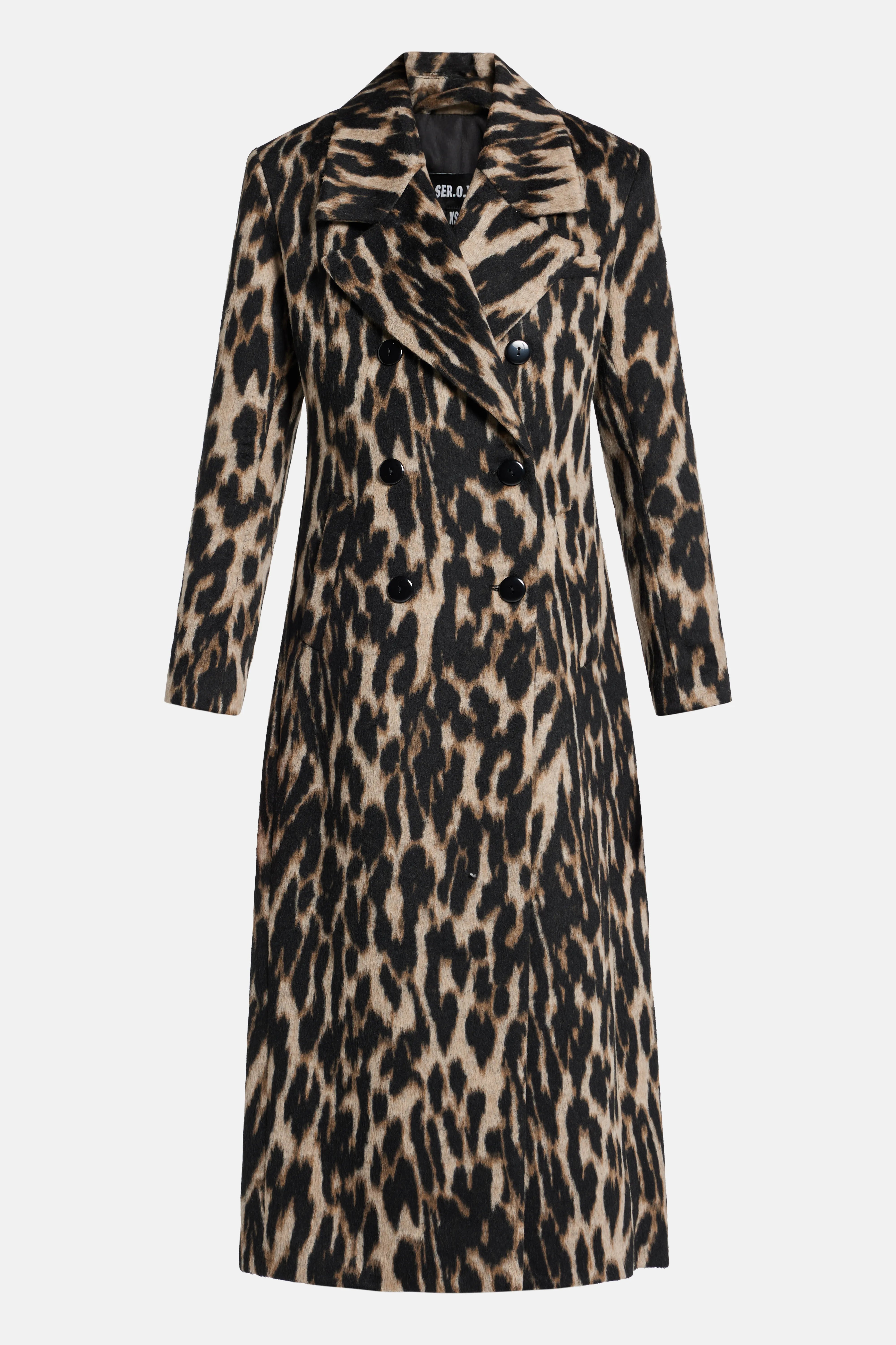 Chiara Leopard Print Wool Coat in Brown/ Beige