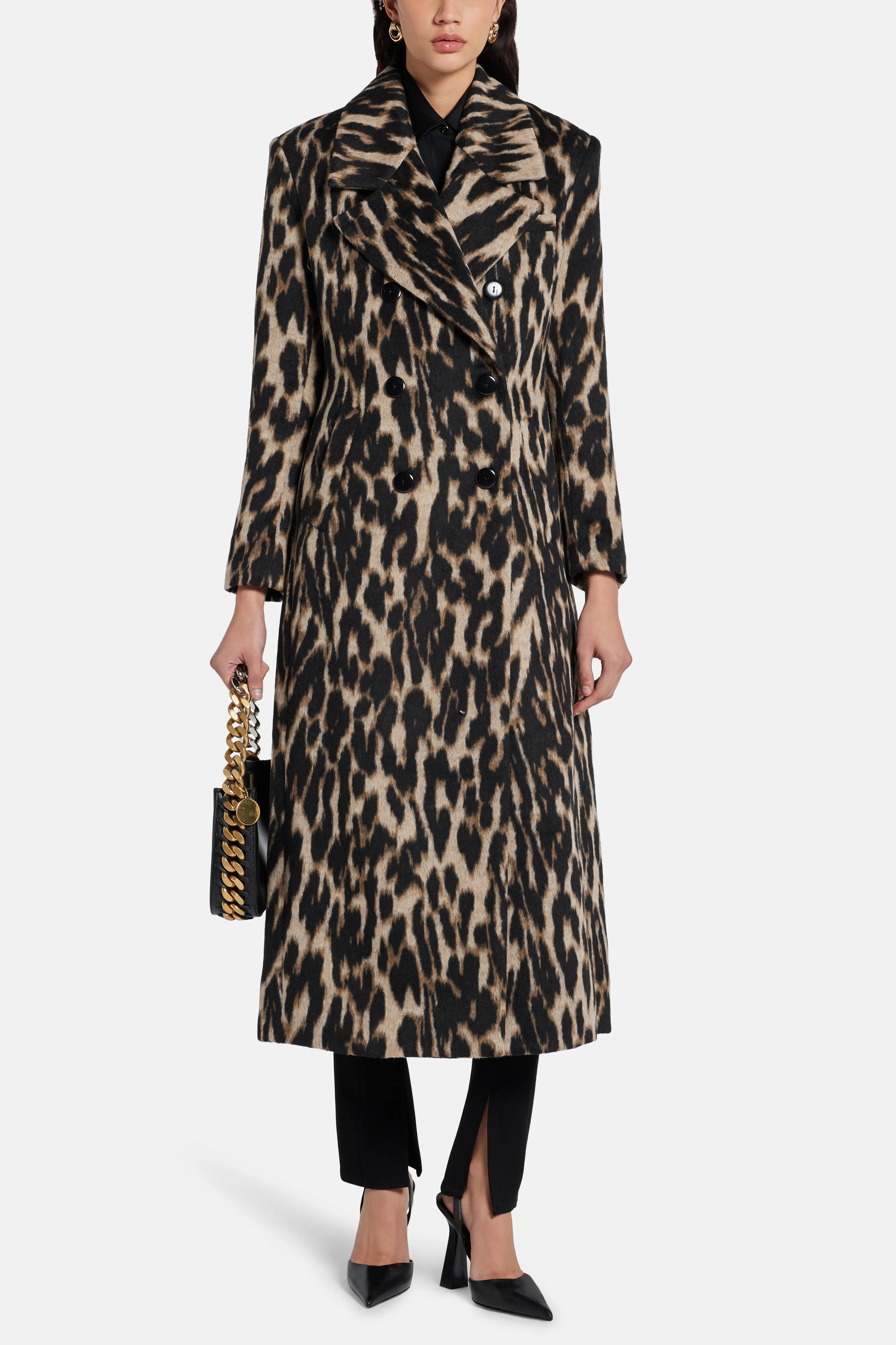 Chiara Leopard Print Wool Coat in Brown/ Beige