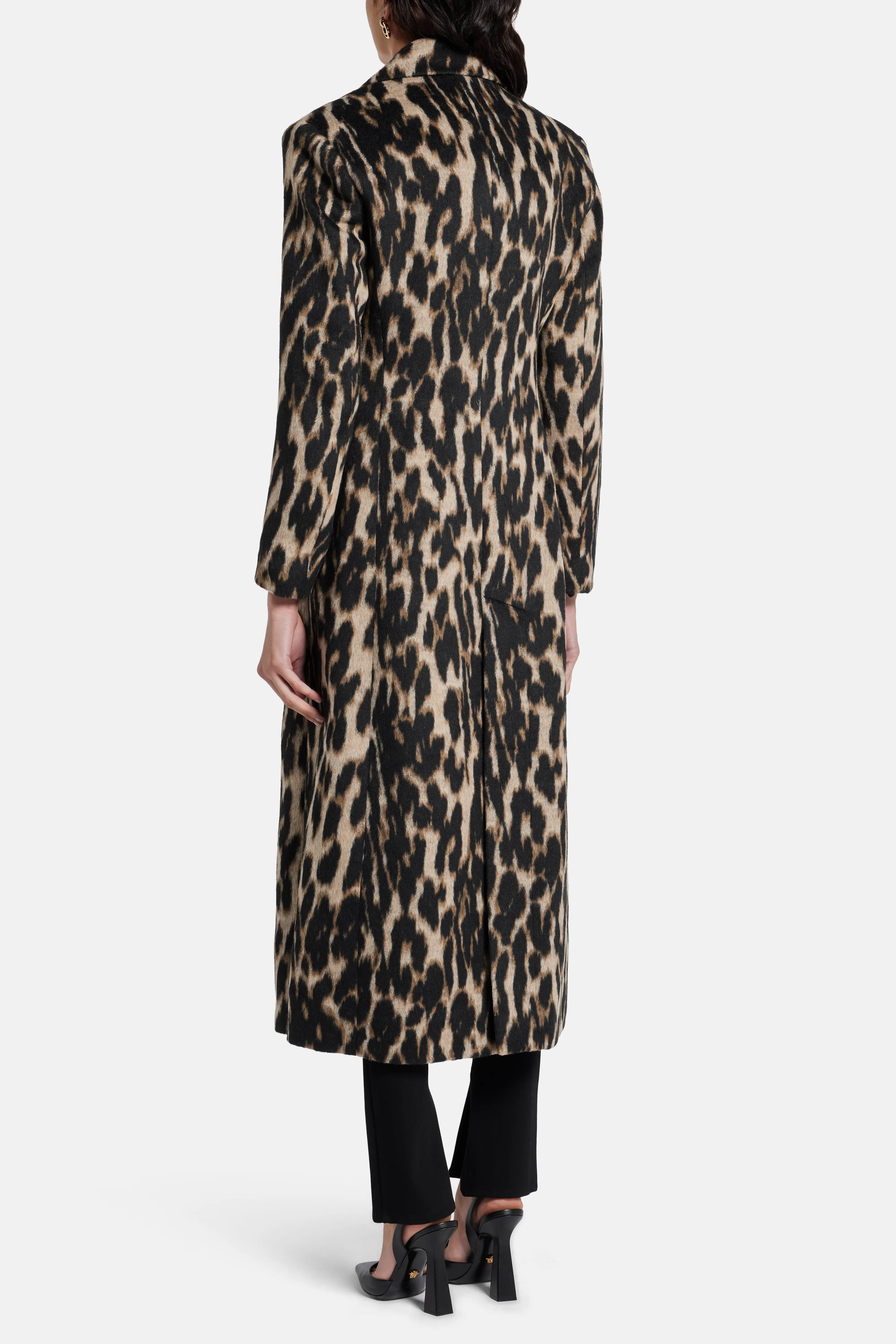 Chiara Leopard Print Wool Coat in Brown/ Beige