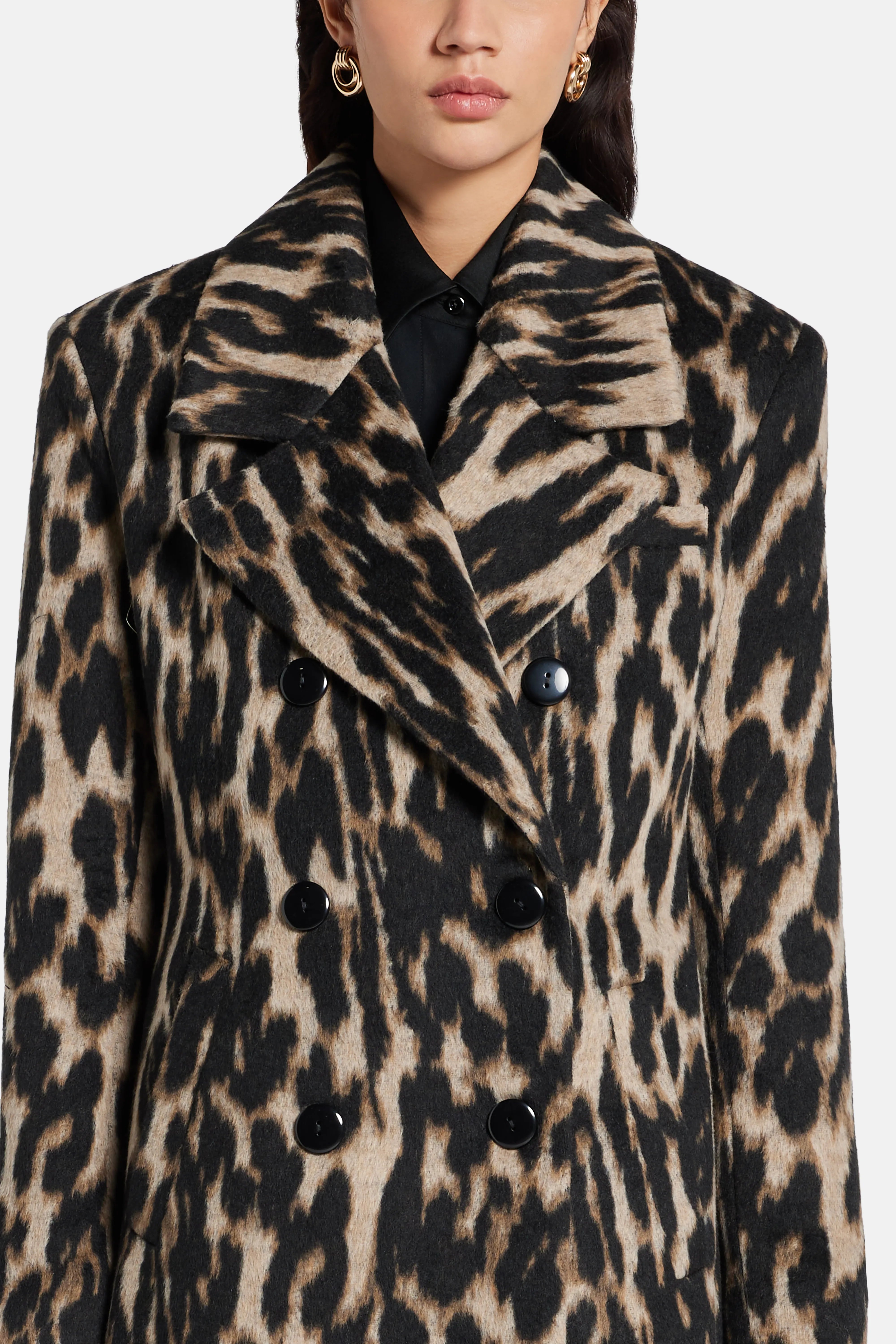 Chiara Leopard Print Wool Coat in Brown/ Beige