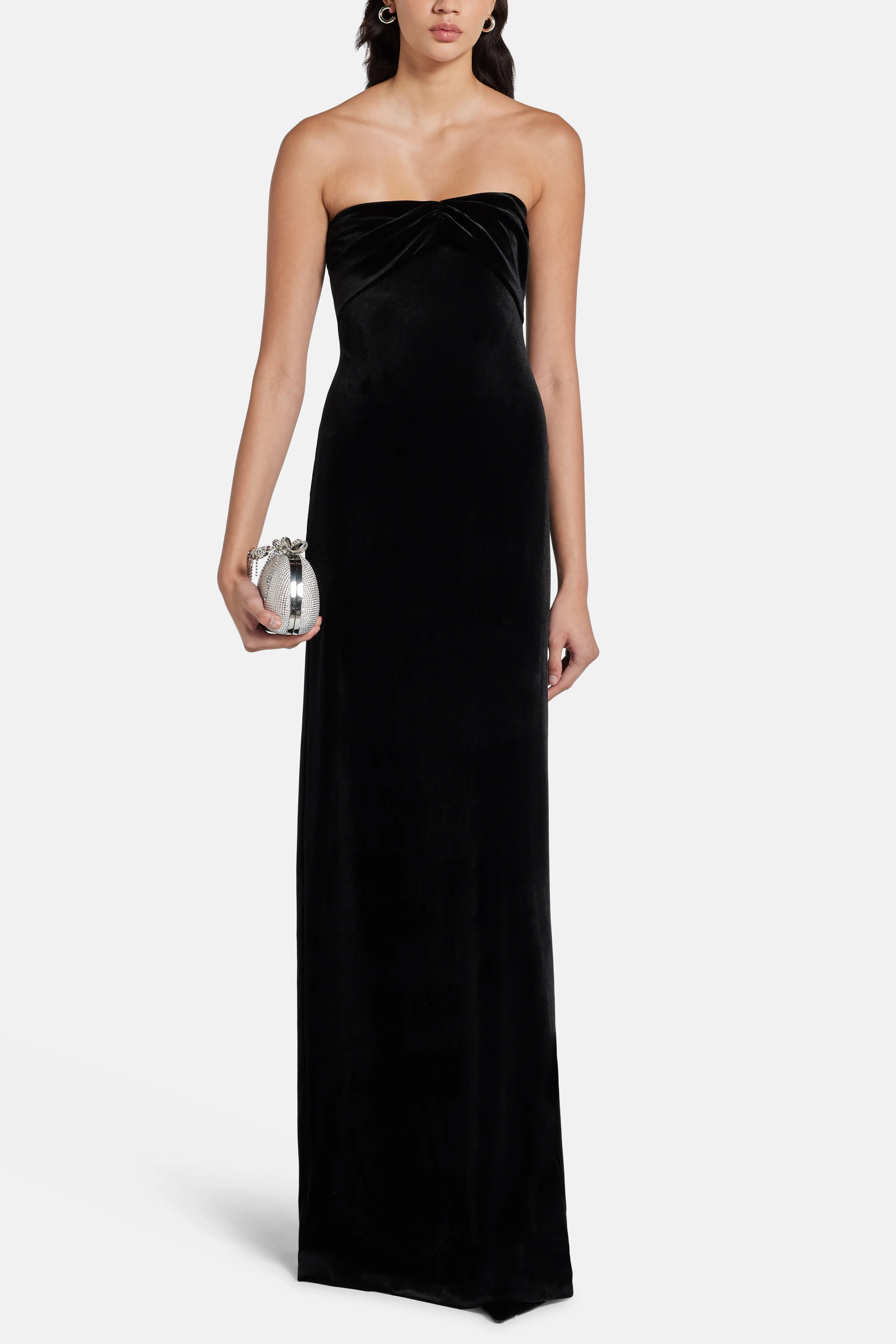 Noela Off Shoulder Velvet Evening Gown in Black