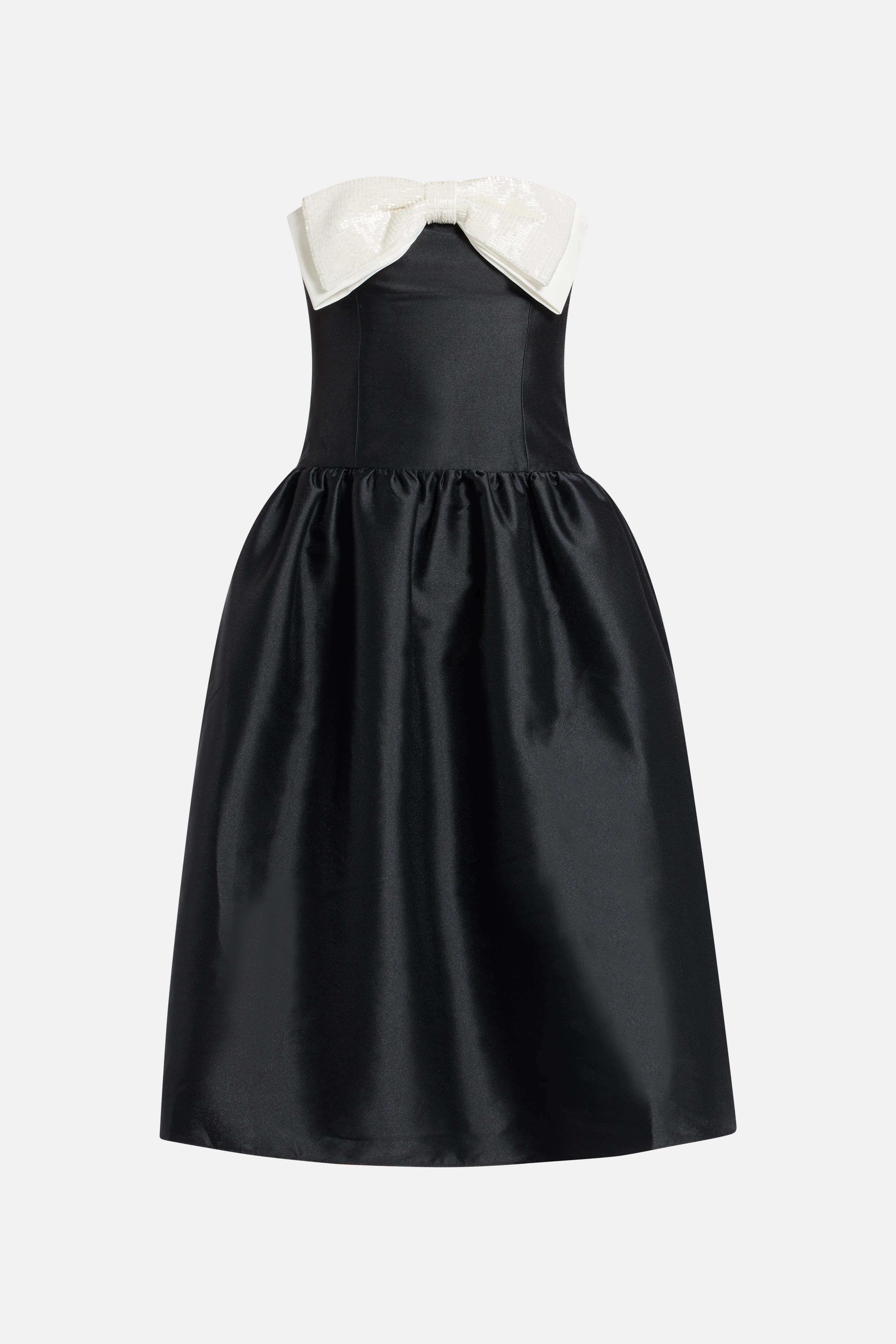 Taffeta Contrast Bow Midi Dress