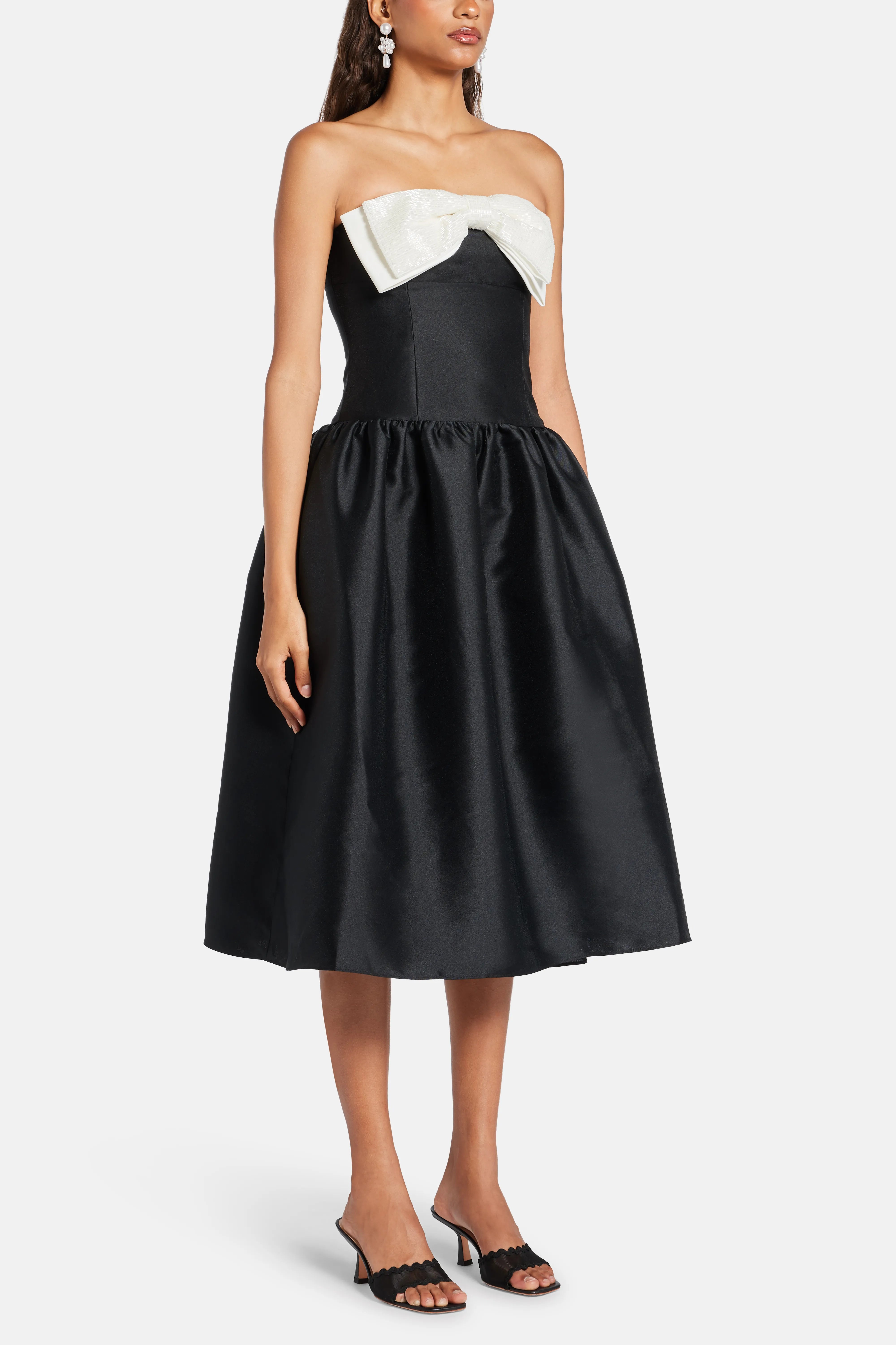 Taffeta Contrast Bow Midi Dress