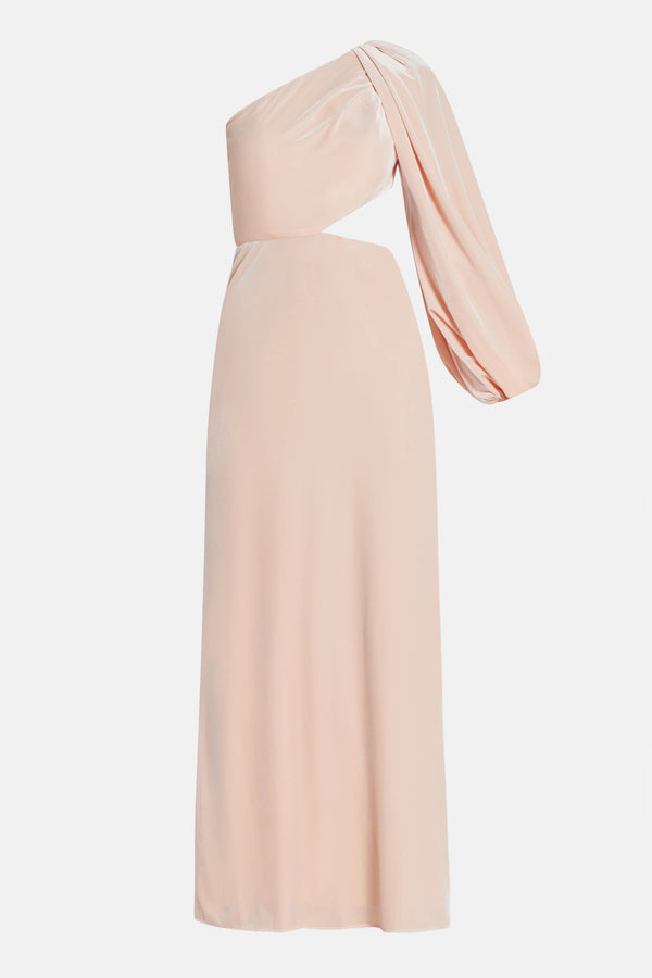 One Shoulder Cut Out Maxi Dress in Beige