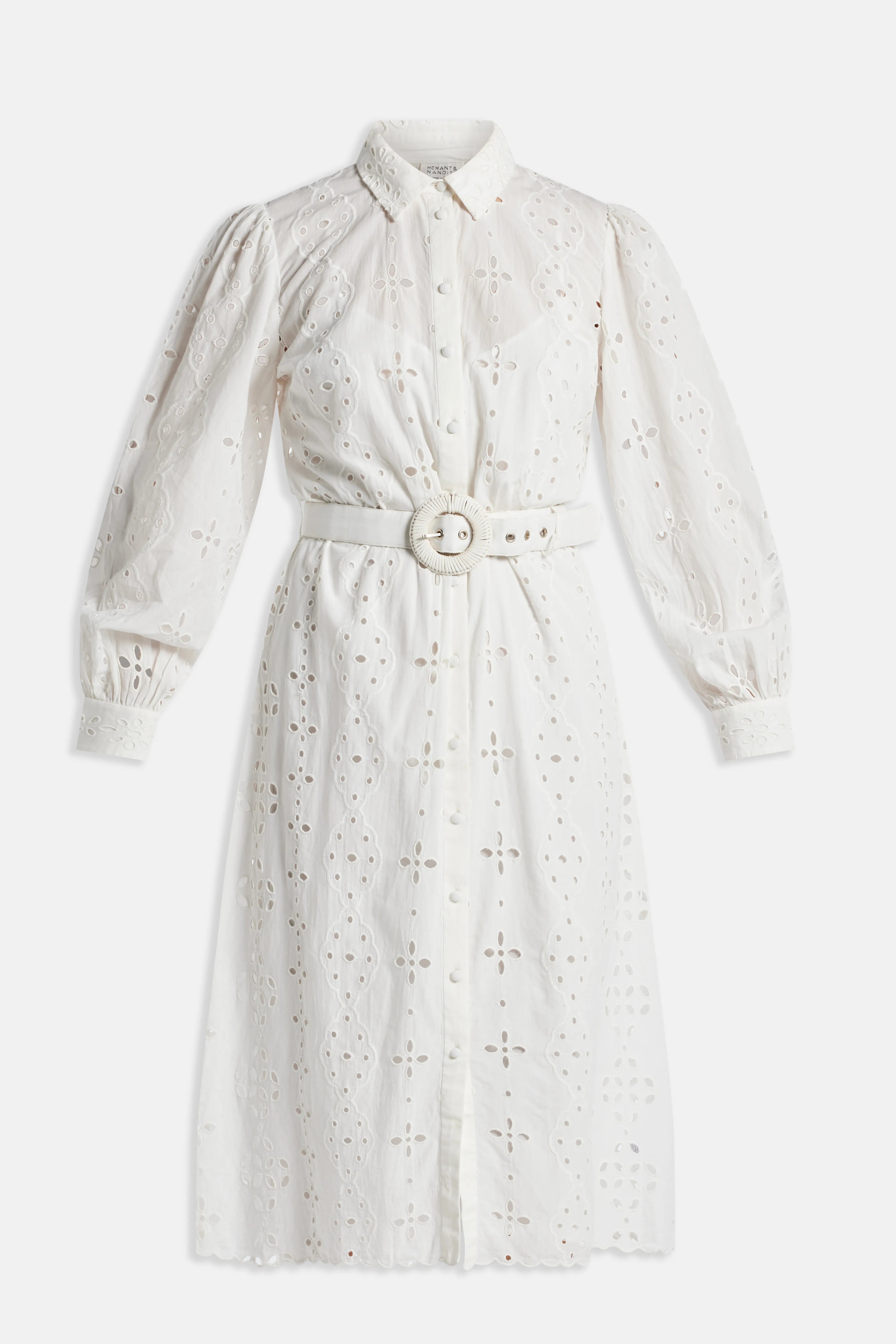 Adya Long Sleeves Belted Cotton Shirt Maxi Dress in White