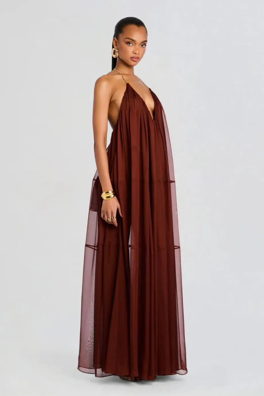 Shop the Arlet V Neck Chiffon Maxi Dress in Brown Shop the Arlet V Neck Chiffon Maxi Dress in Brown
