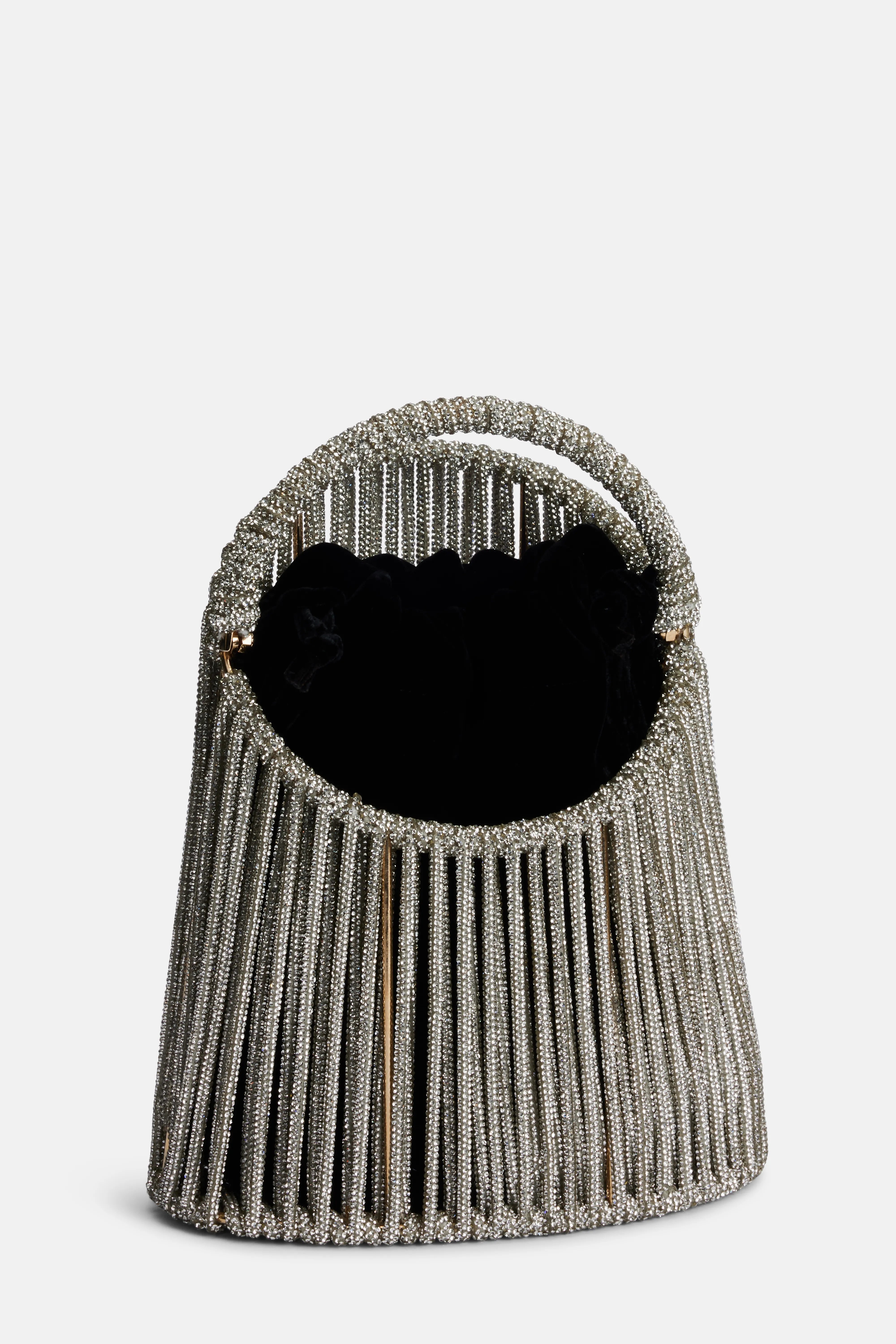 حقيبة إلكترا بمقبض علوي مزينة بالكريستالات باللون الأسود