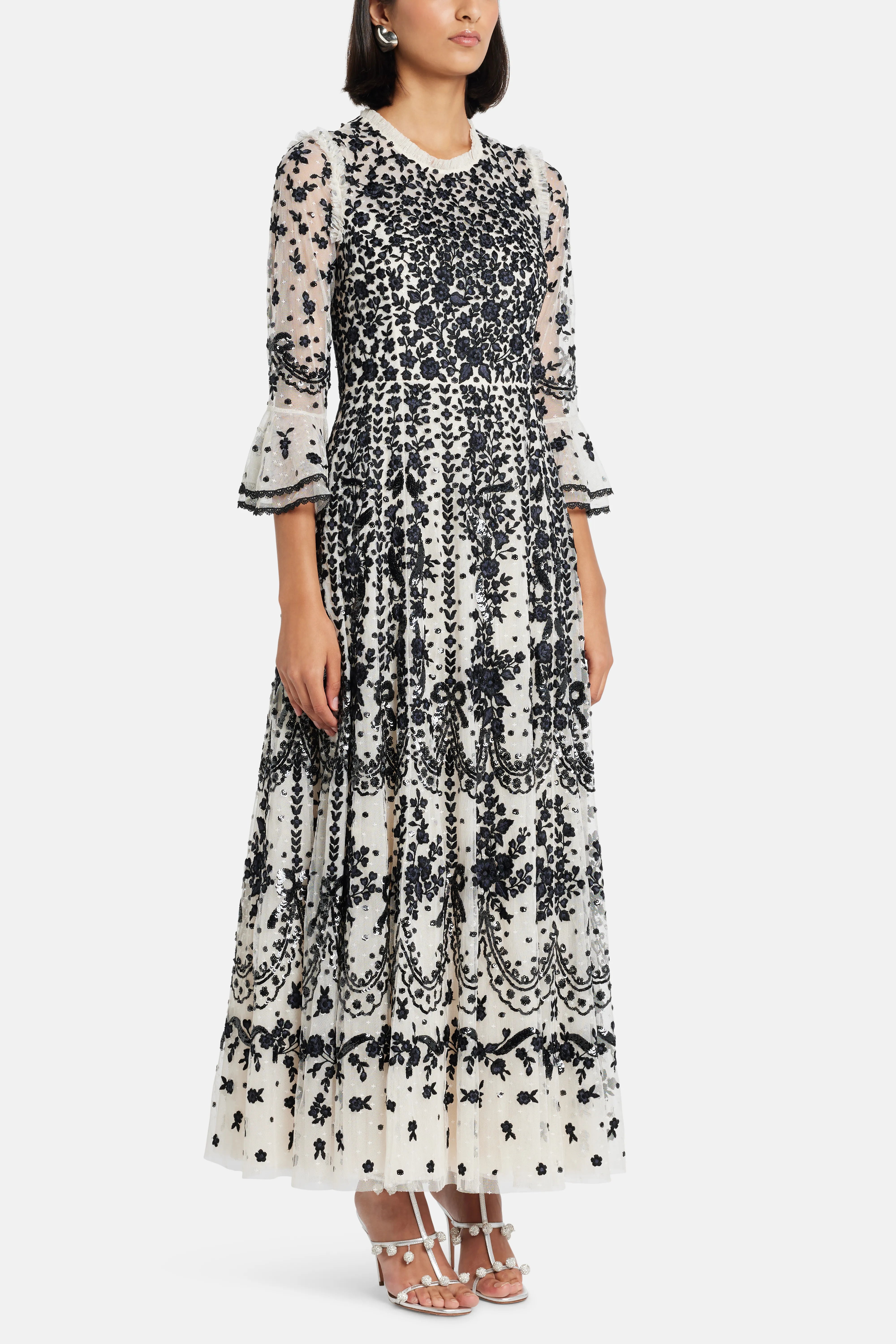 Adeline Round Neck Evening Dress in Black