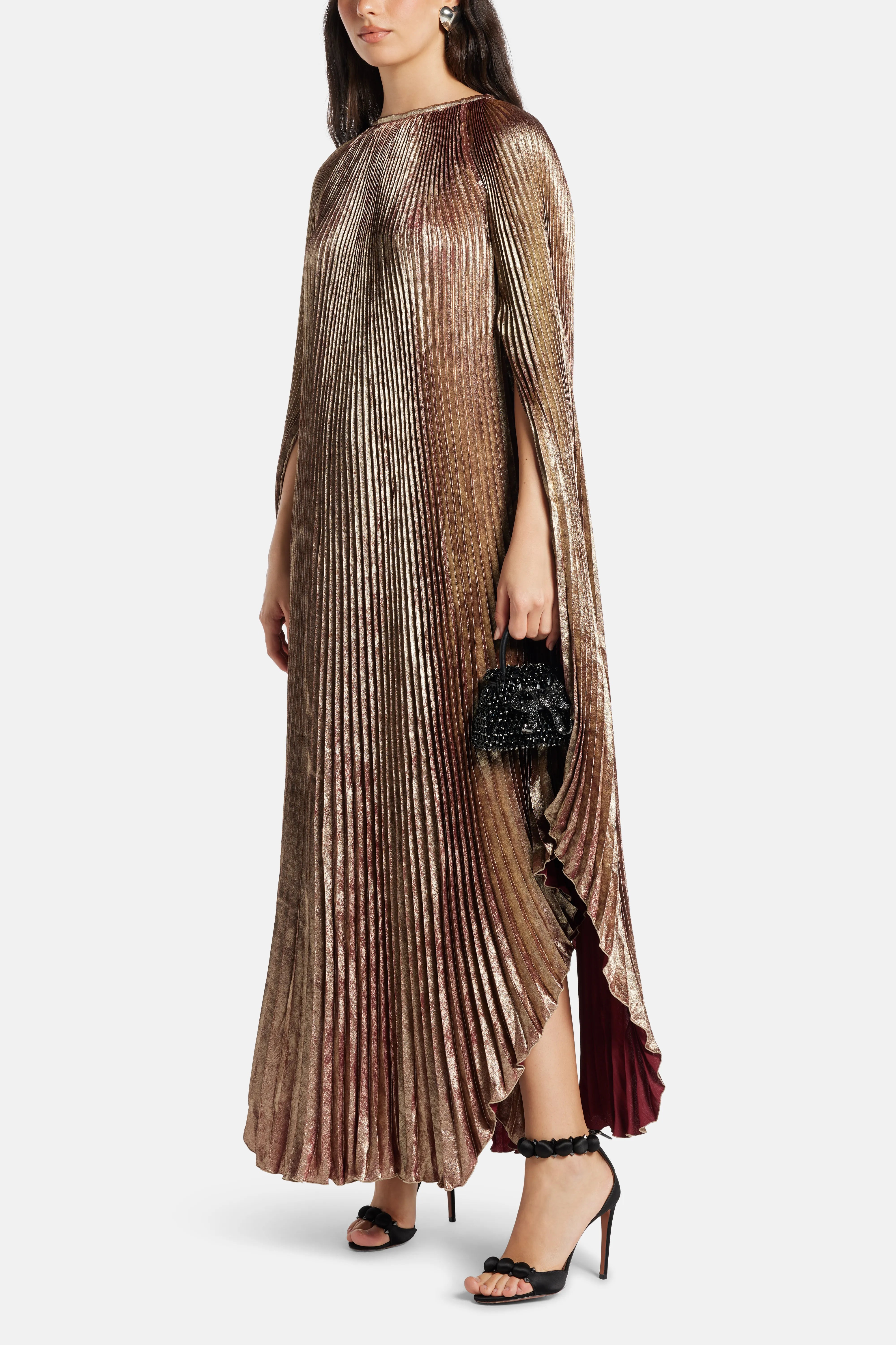 Palais Cape Sleeves Evening Dress in Gold