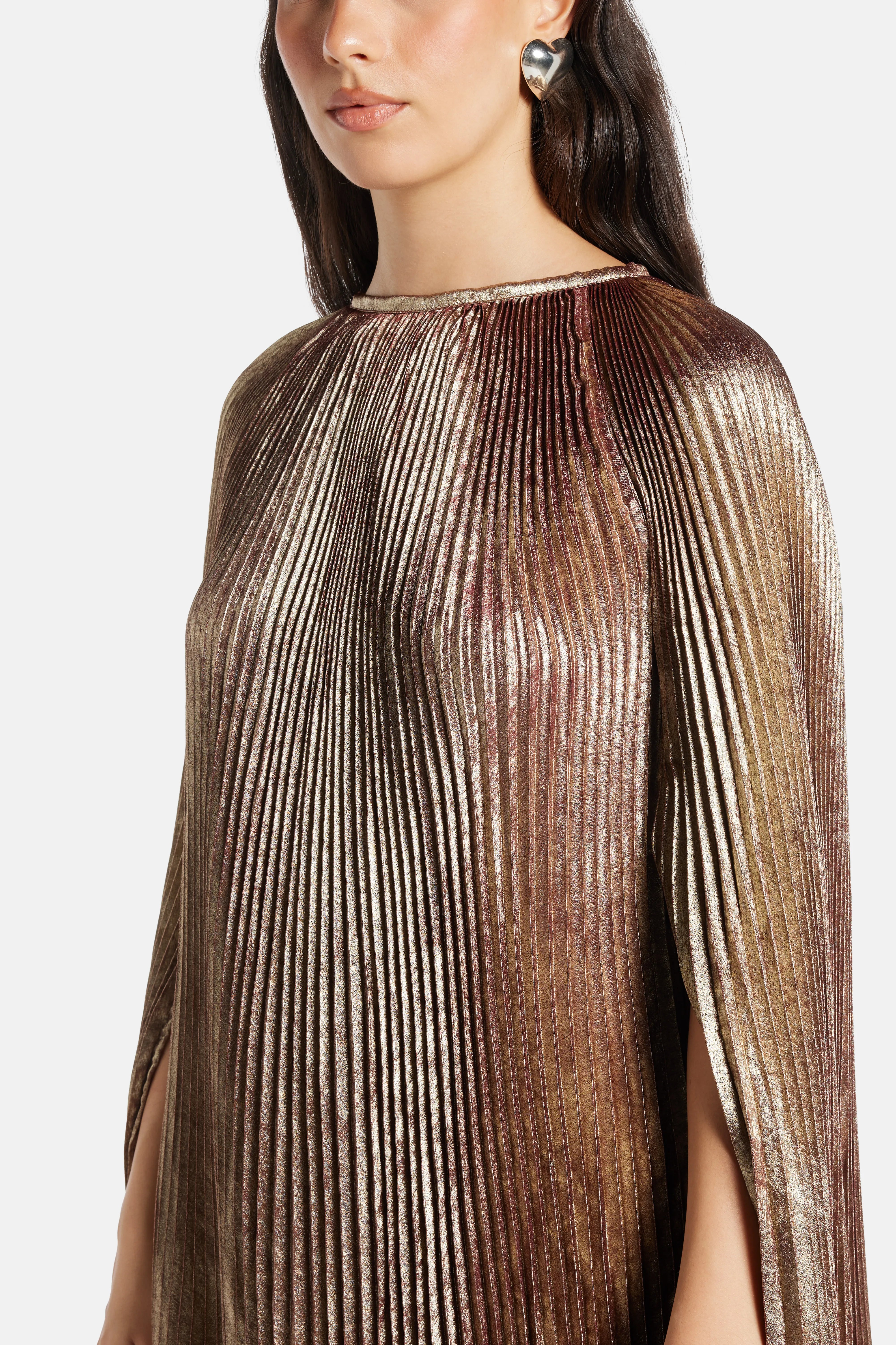 Palais Cape Sleeves Evening Dress in Gold