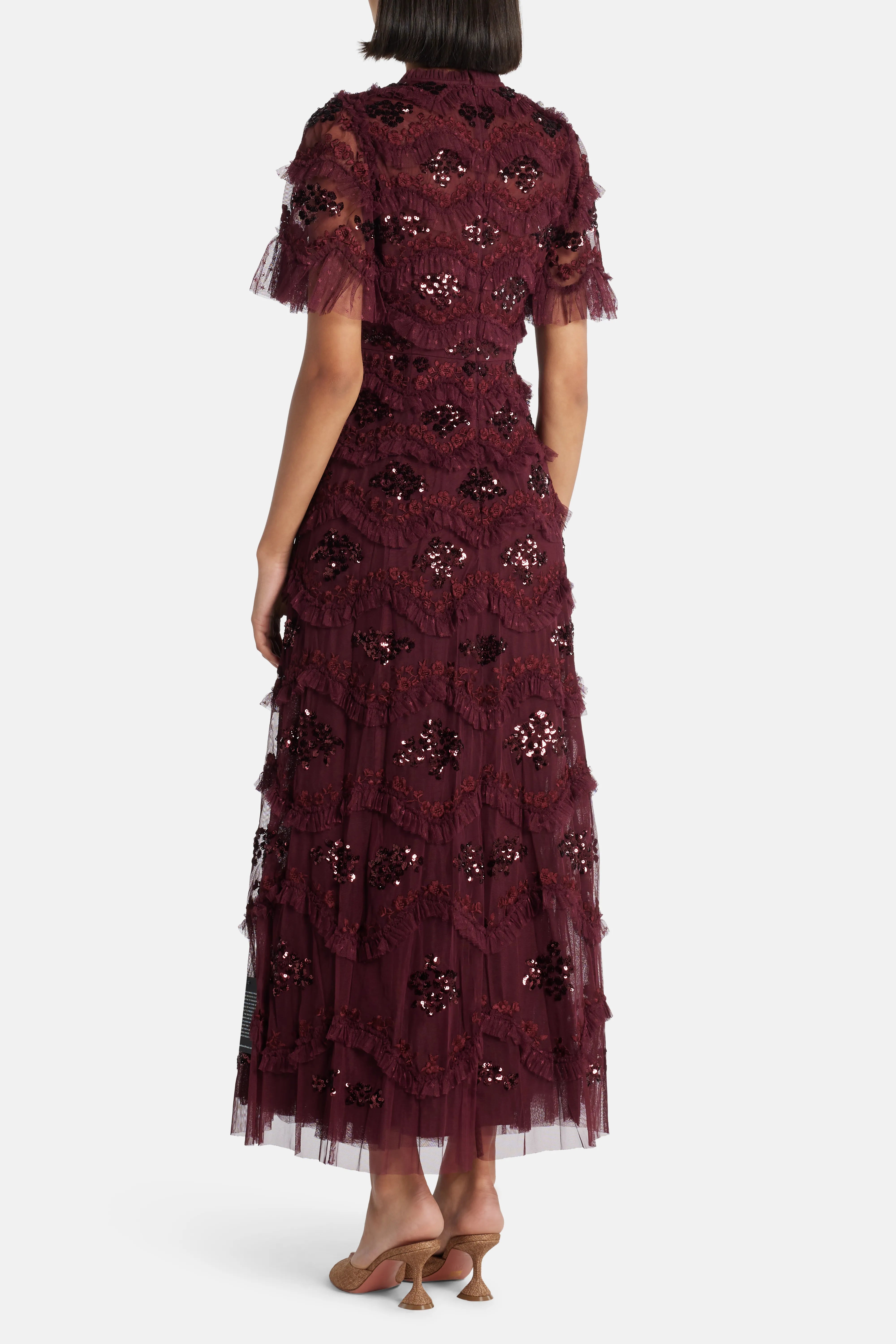 Daisy Wave Sequin Evening Dress in Maroon