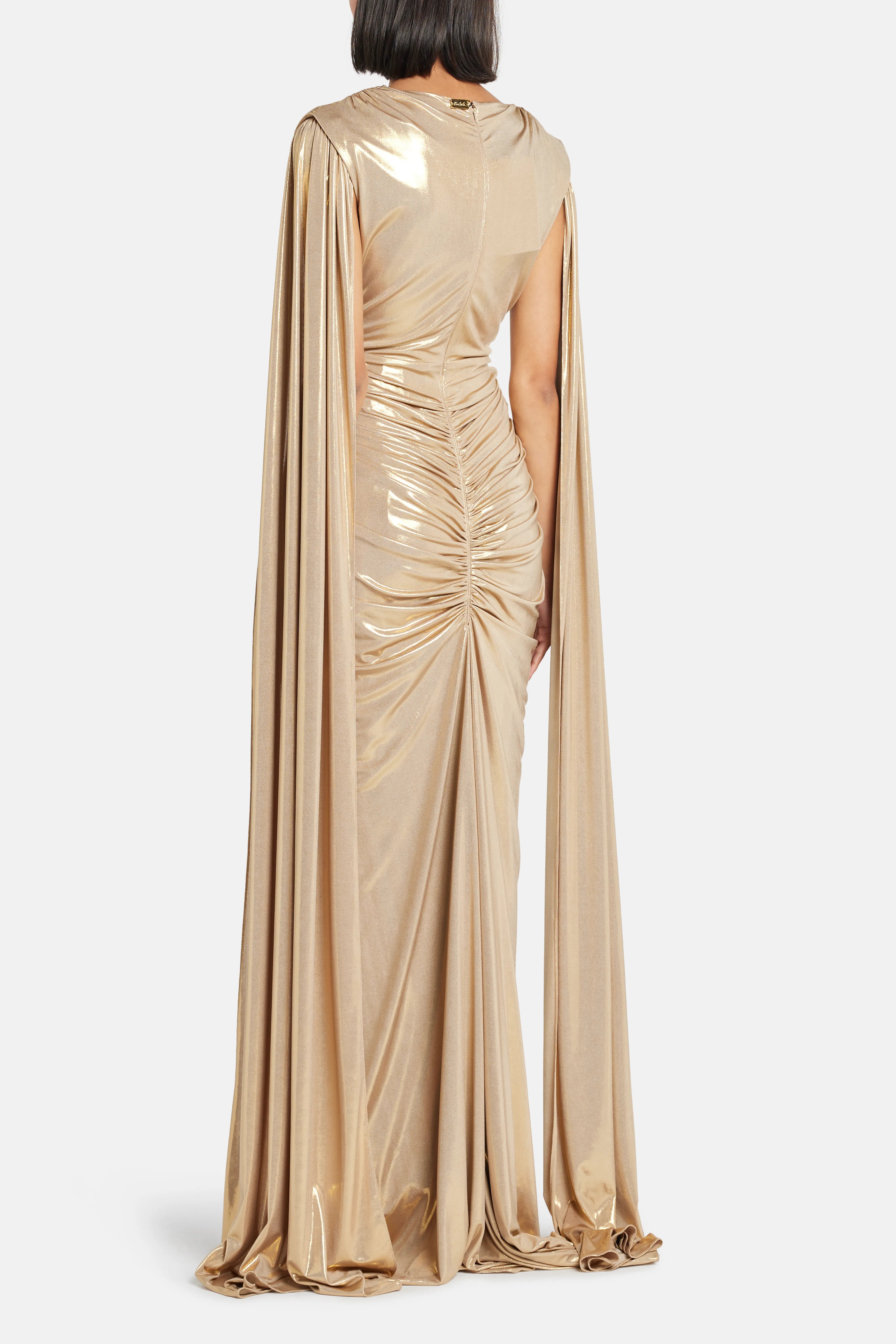 Evelyn Cape Sleeves Evening Gown in Gold
