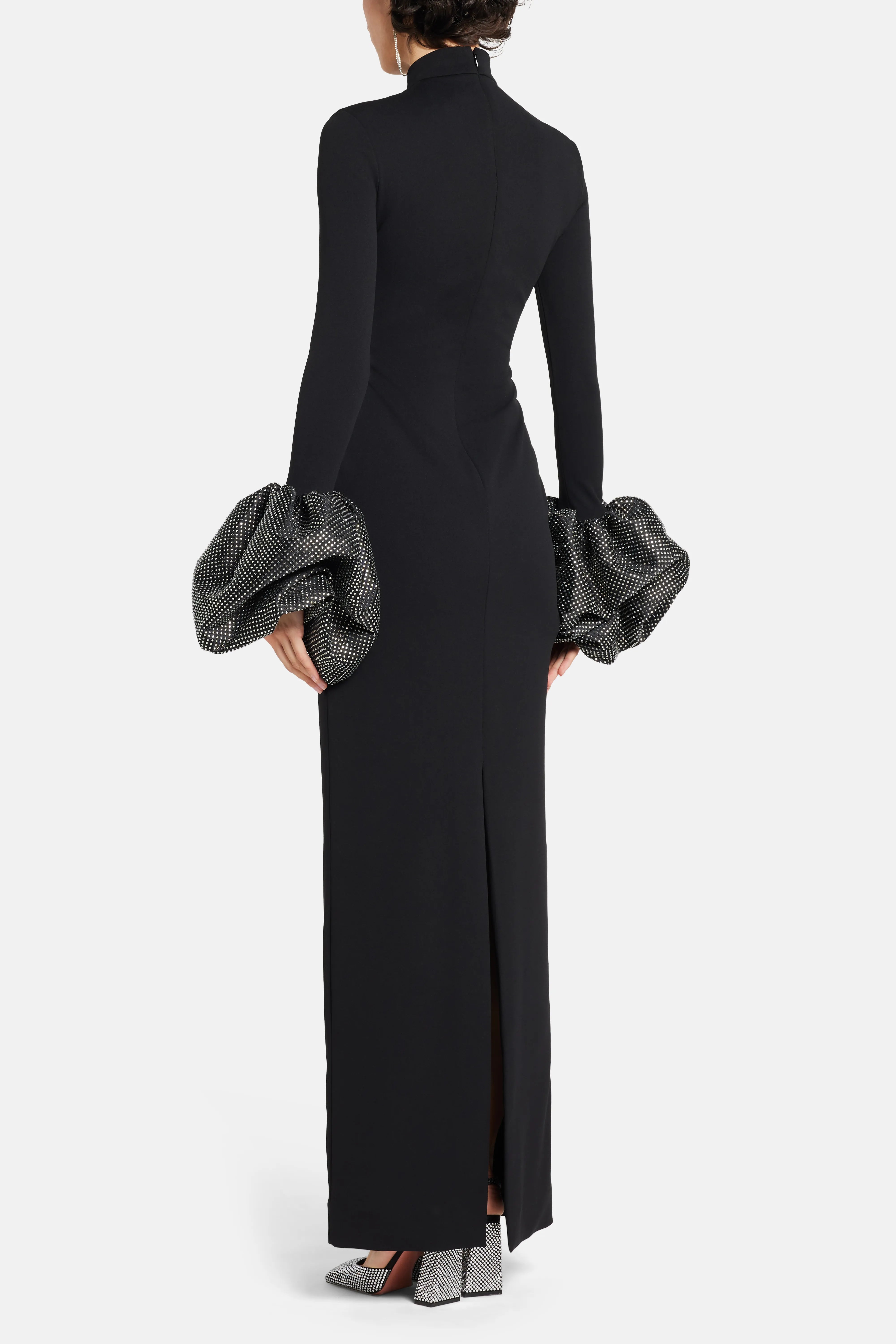 Viviana Crystal Cuffs Evening Dress in Black
