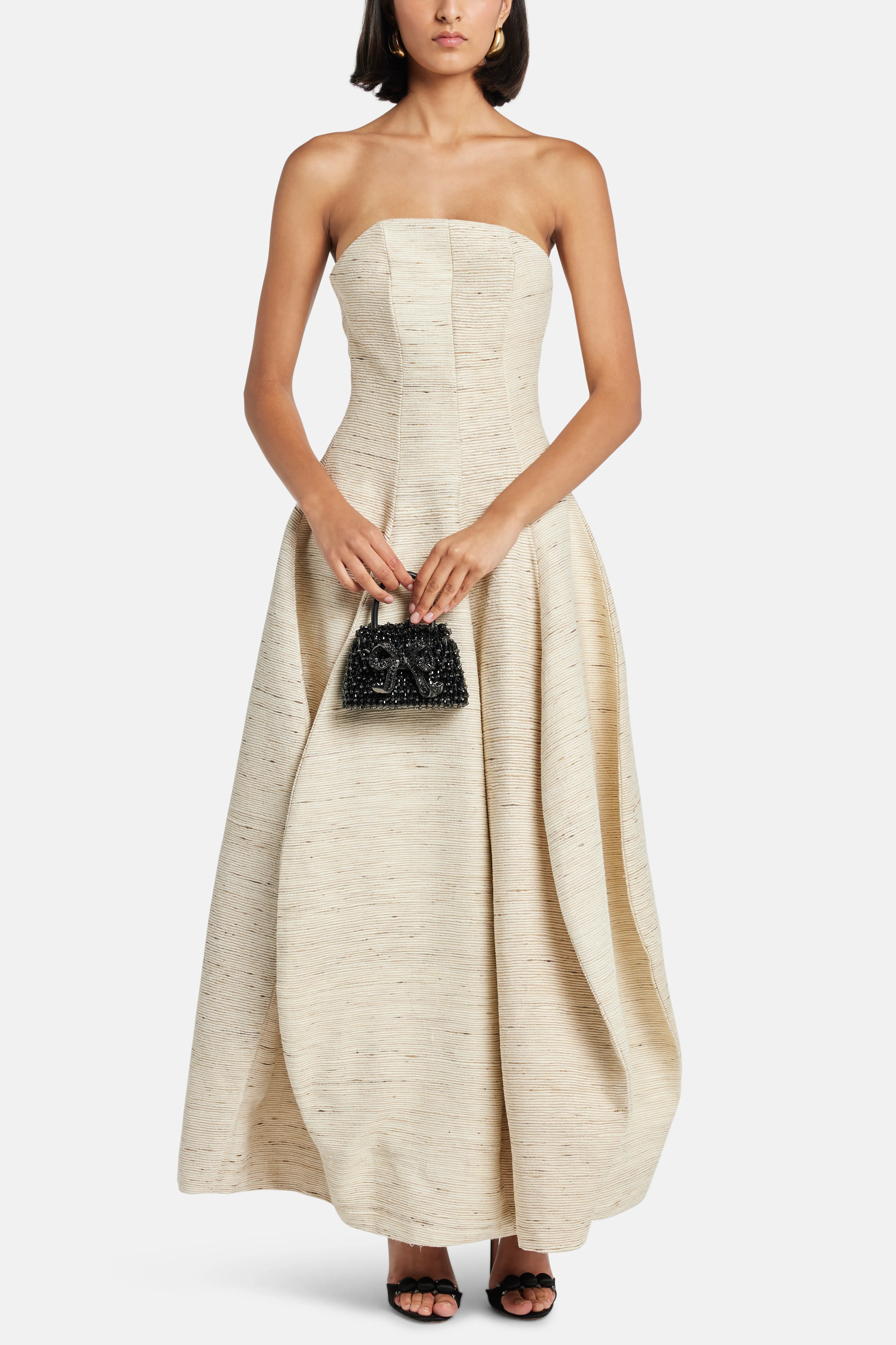 Santo Domingo Strapless Silk Maxi Dress in Beige