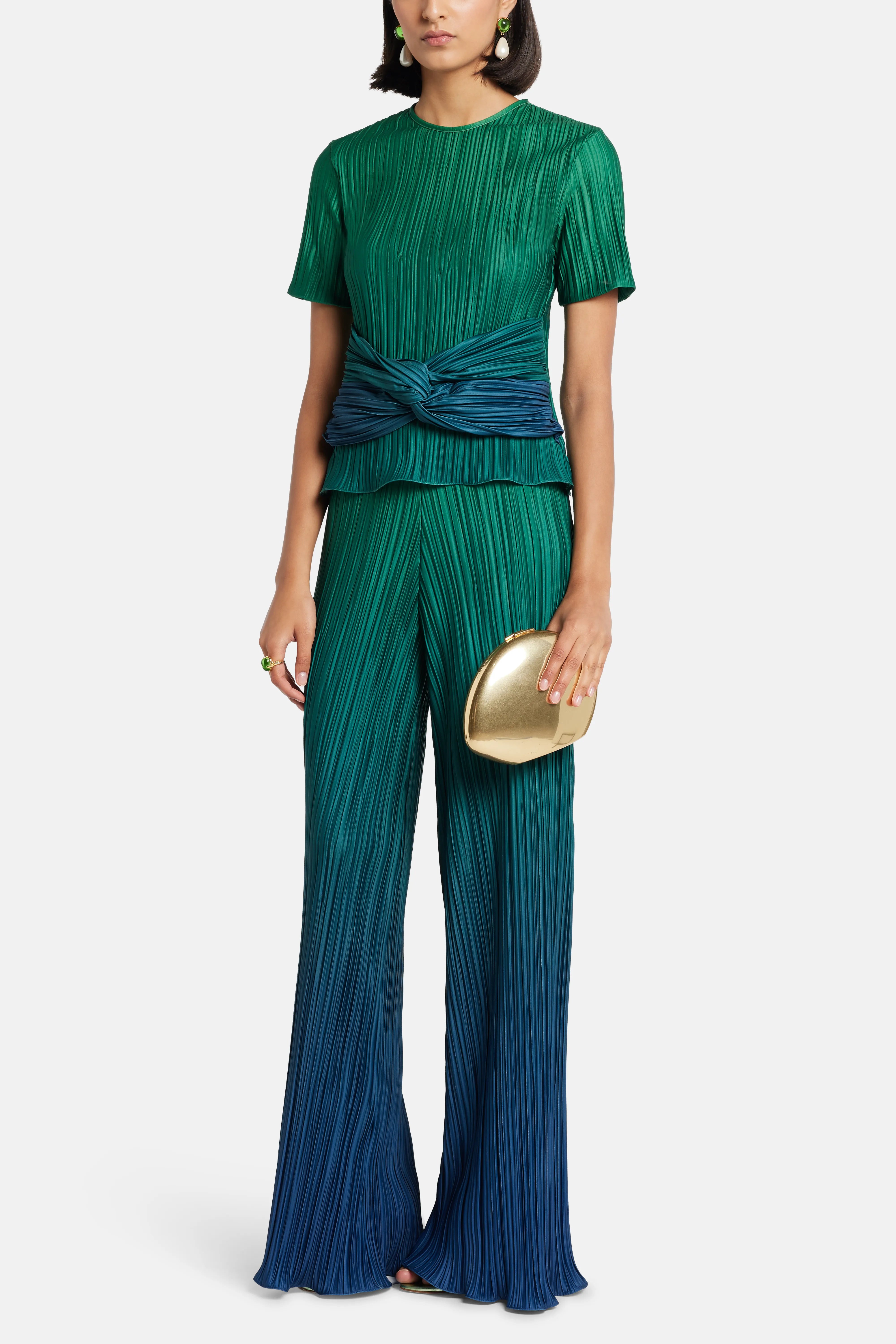 Velo Pleated Pants in Green and Blue