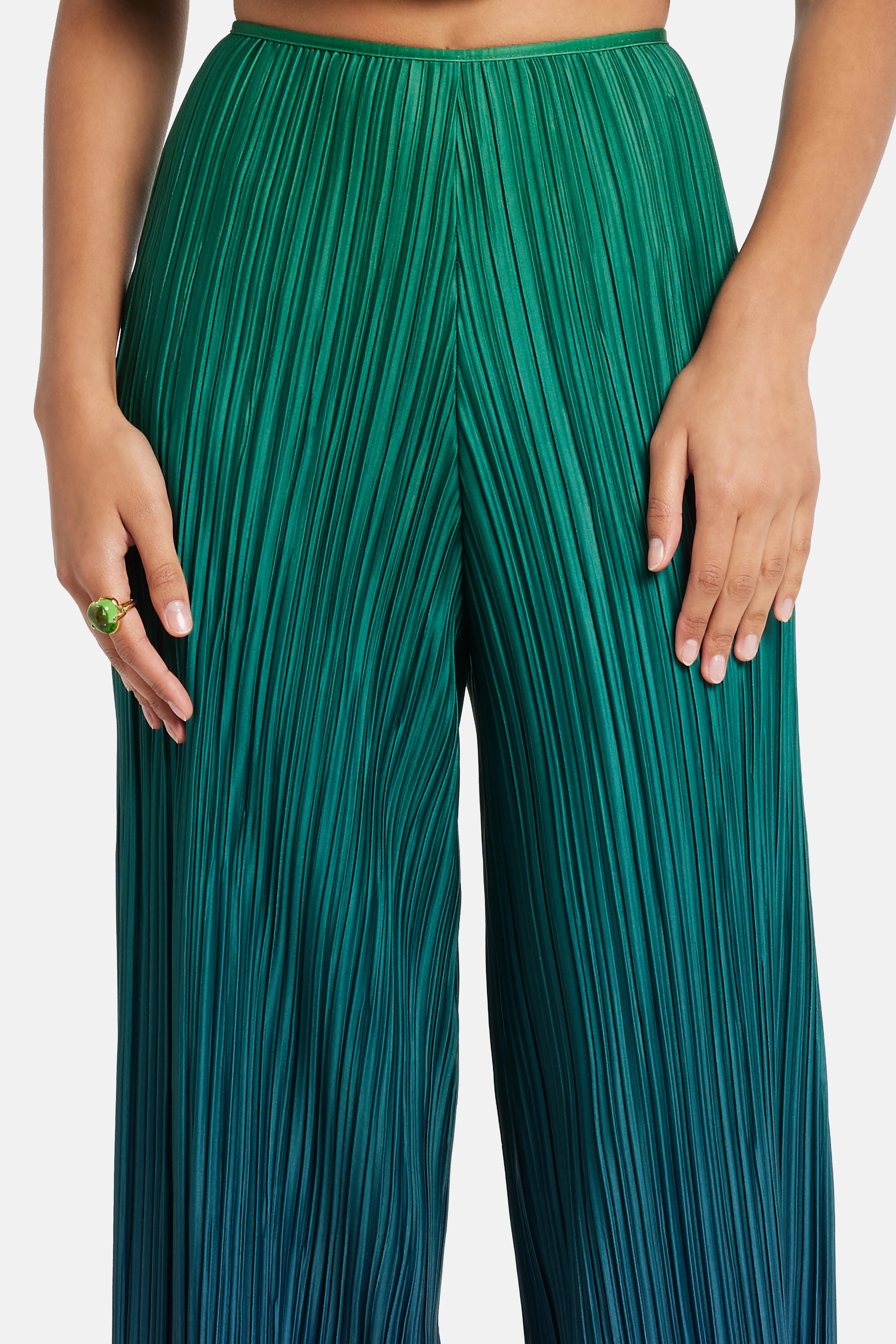 Velo Pleated Pants in Green and Blue