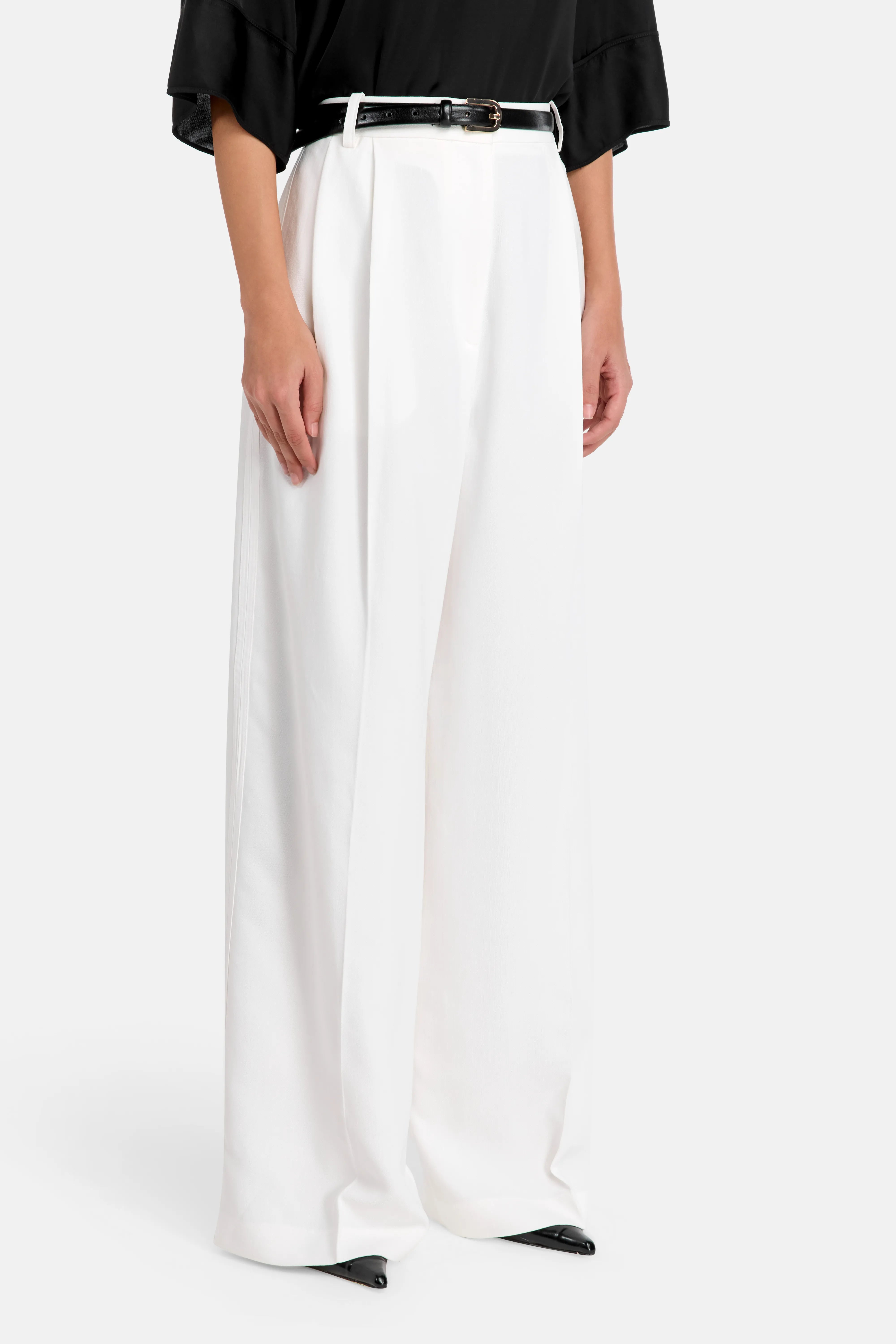 Helis Wide Legged High Waisted Trousers in White