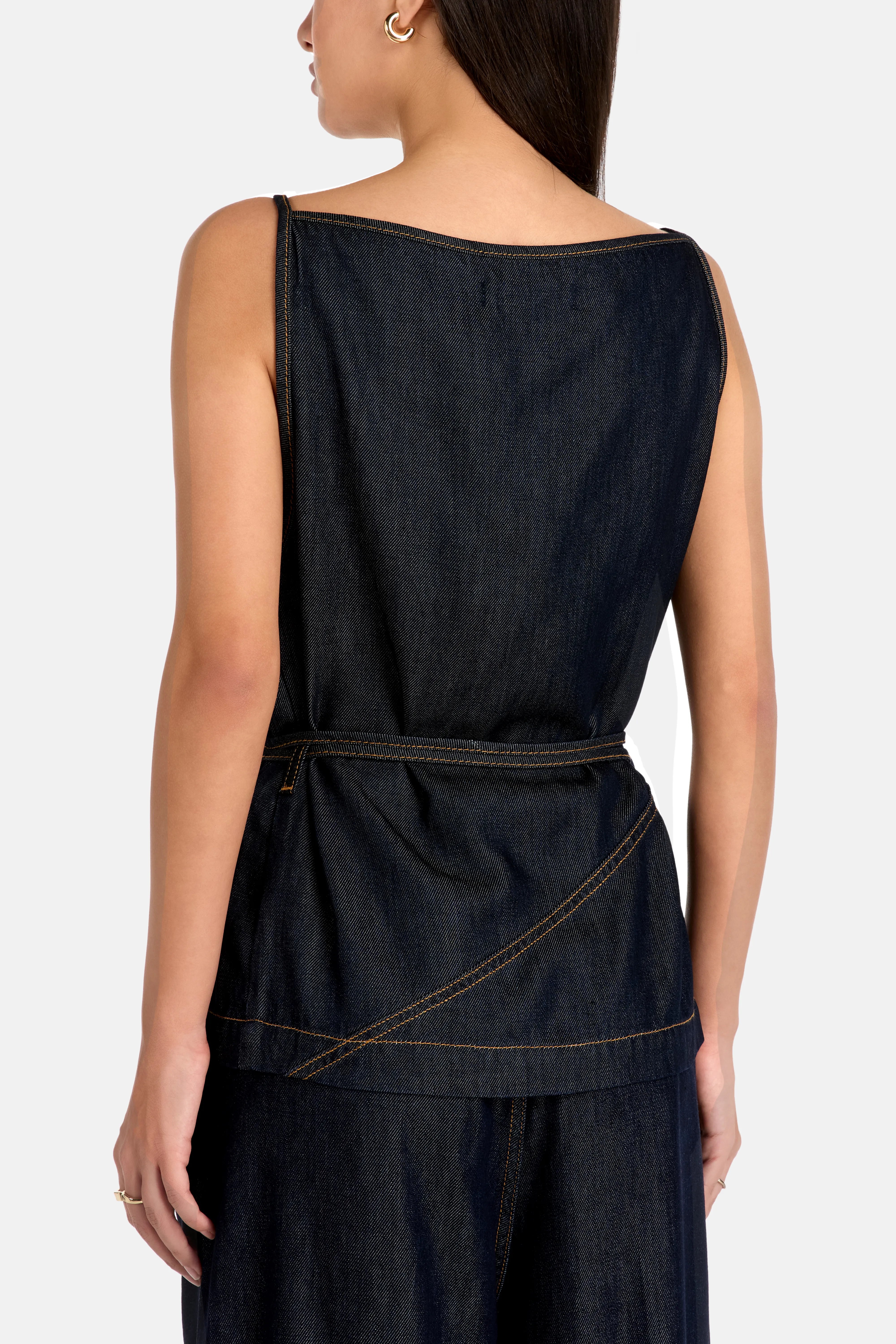 Renata V Neck Denim Sleeveless Top in Blue