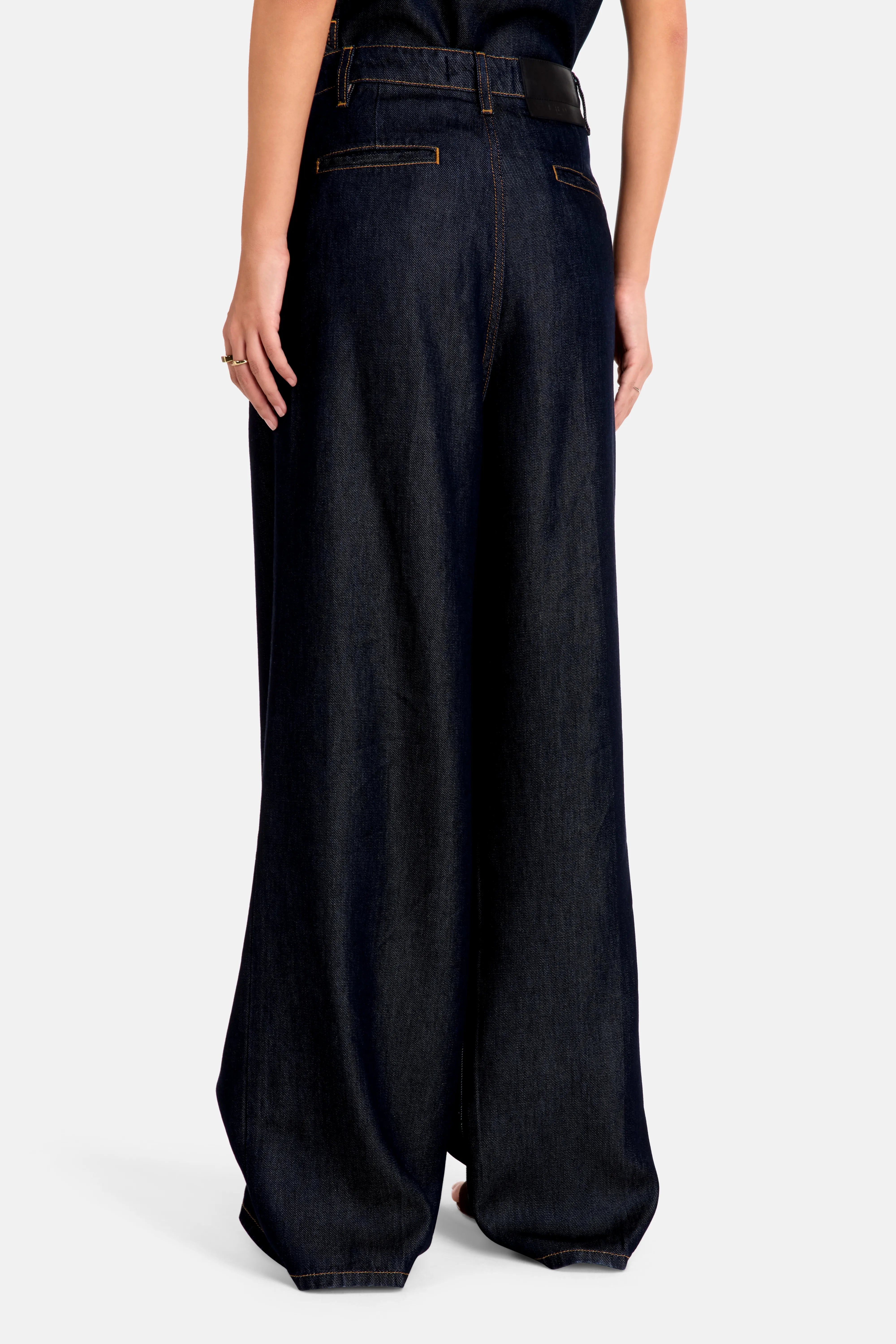 Remy Denim Wide Legged High Waisted Trousers in Blue