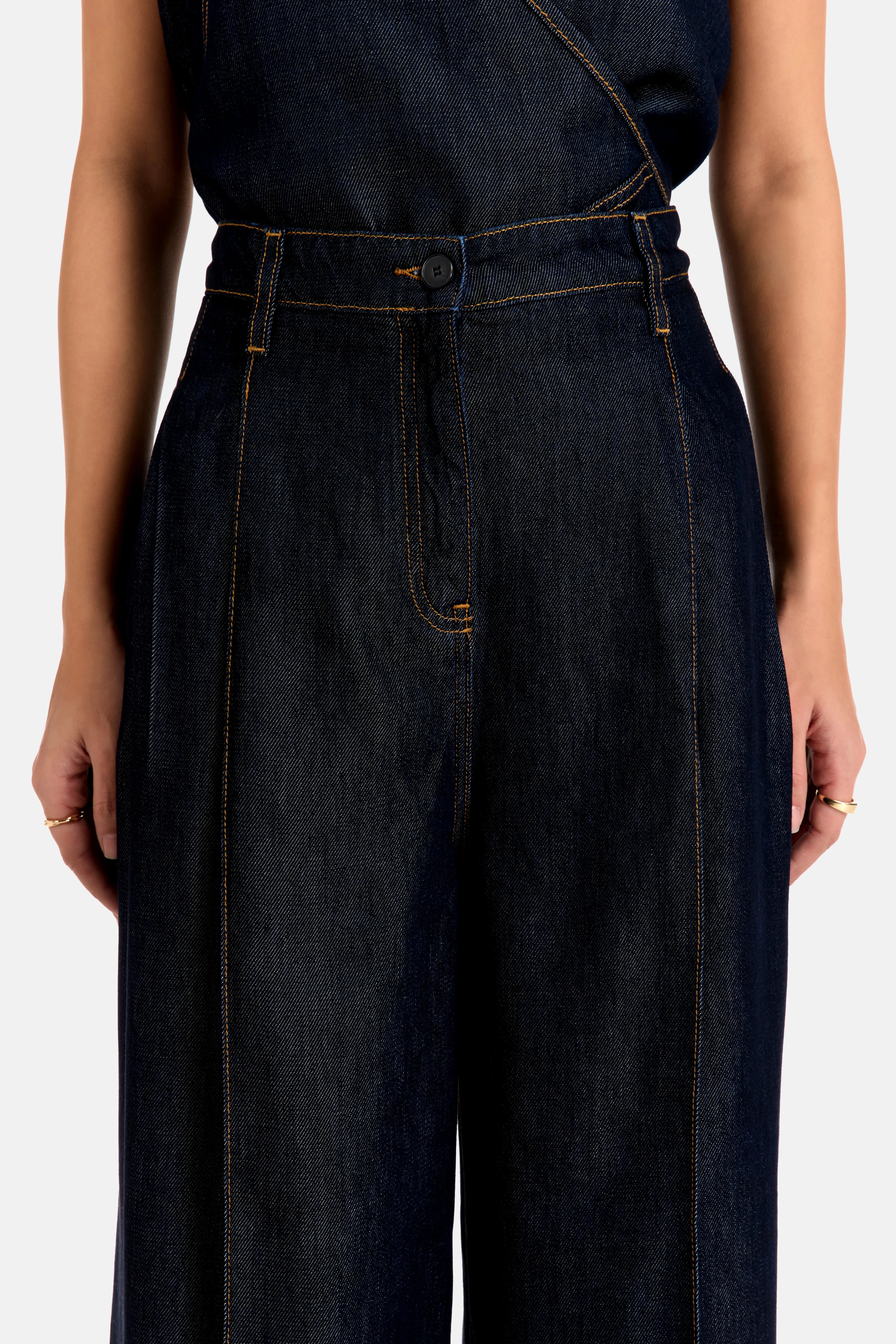 Remy Denim Wide Legged High Waisted Trousers in Blue