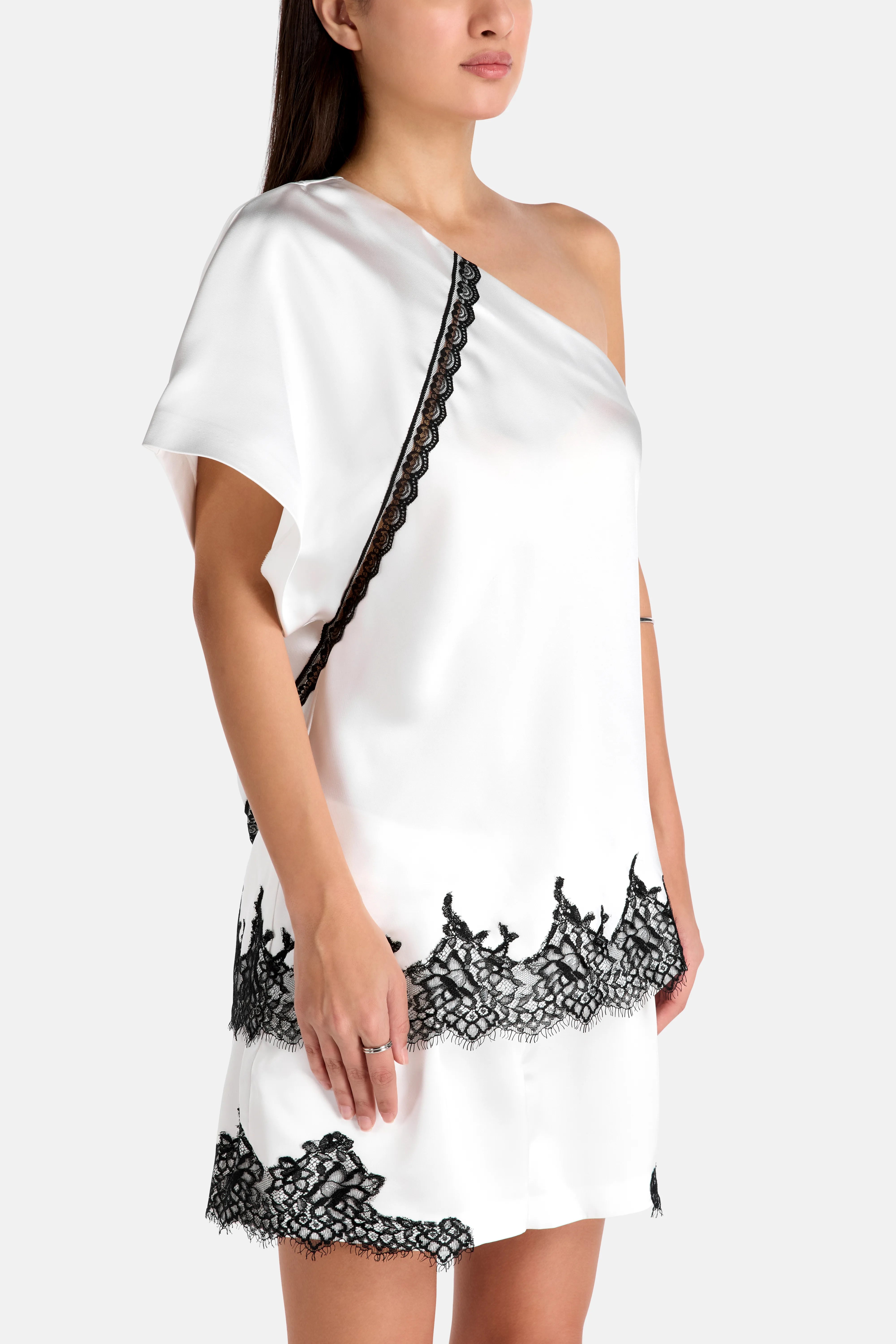 Topazi One Shoulder Lace Top in White