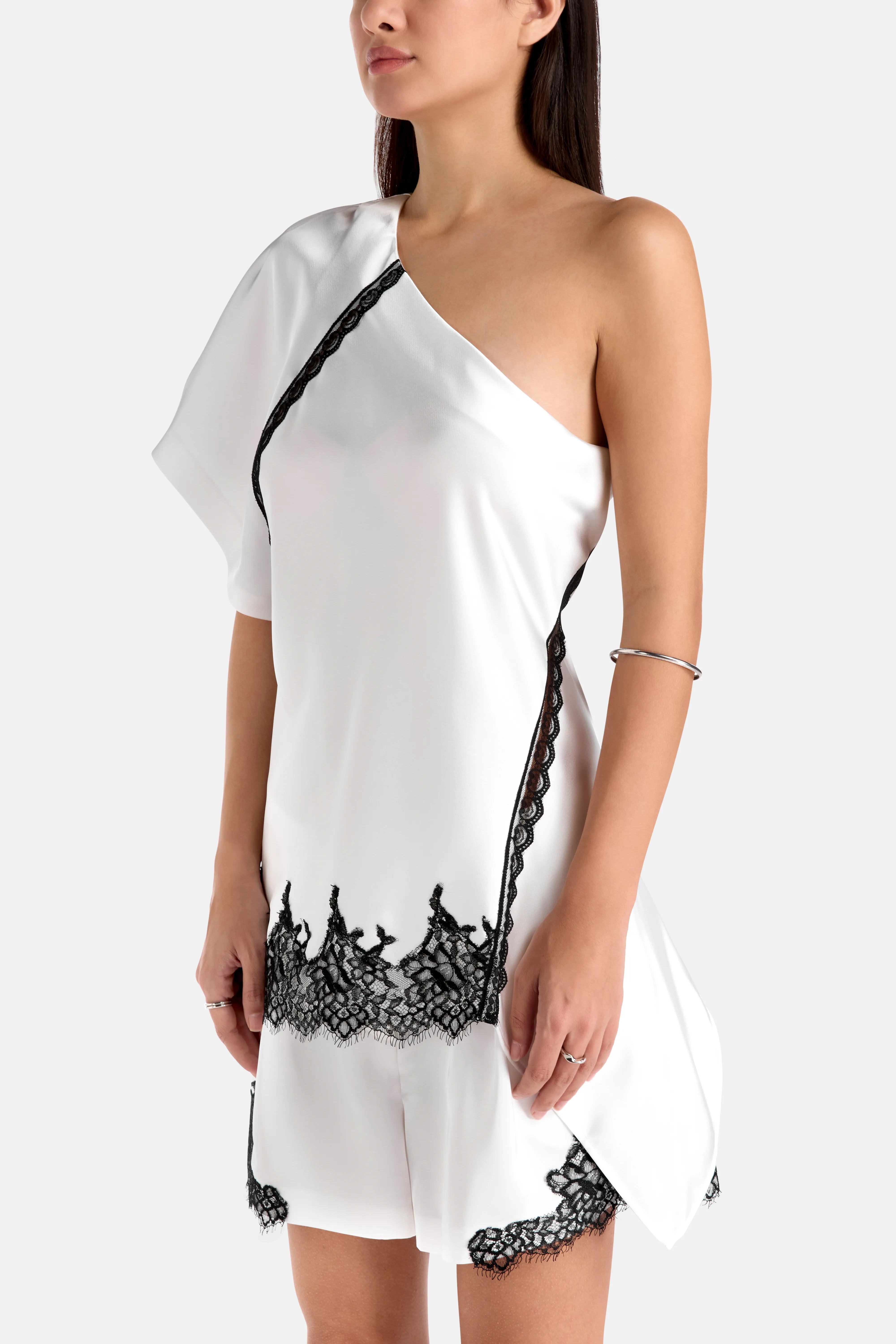 Topazi One Shoulder Lace Top in White