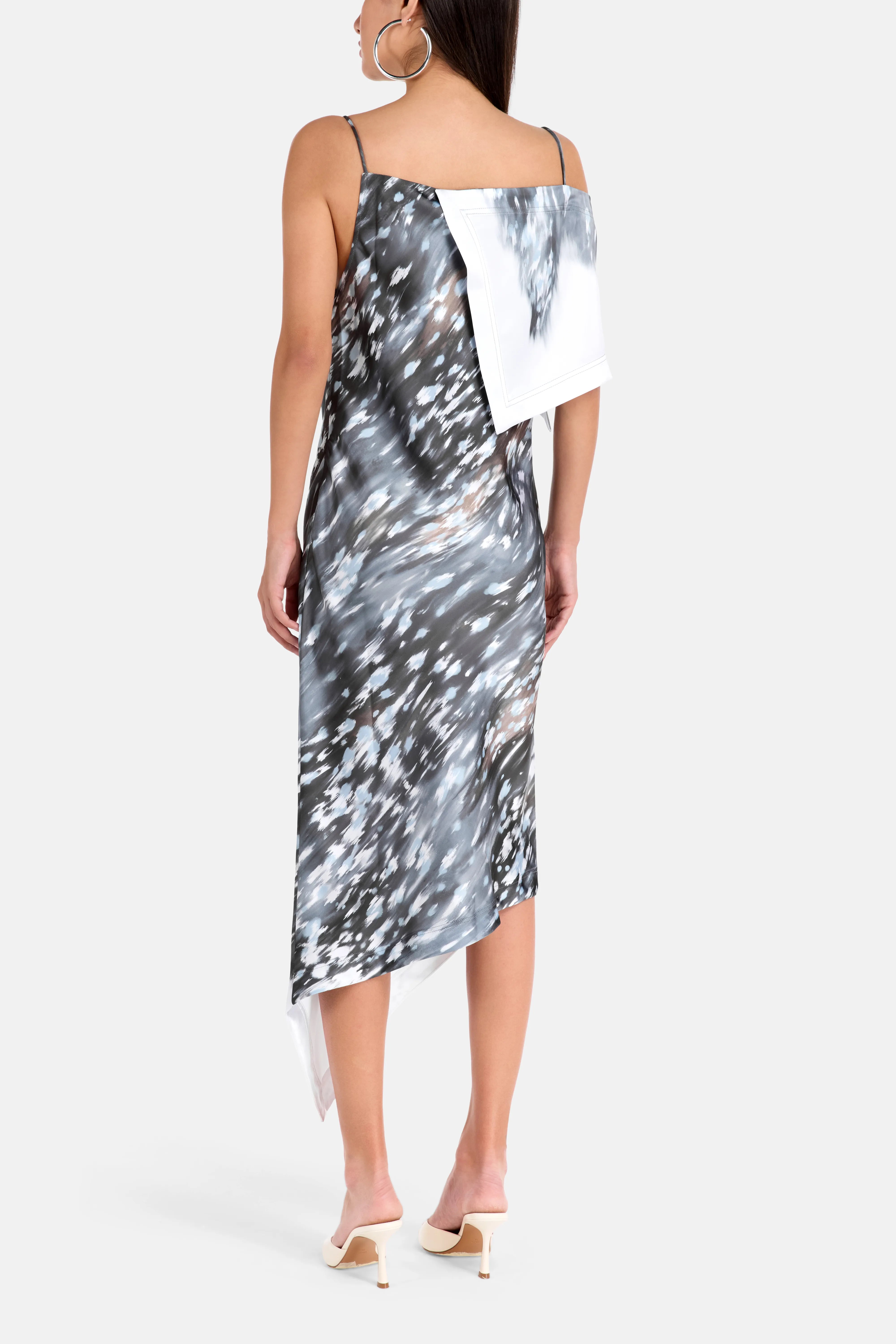 Veliori One Shoulder Patterned Lace Midi Dress in Grey