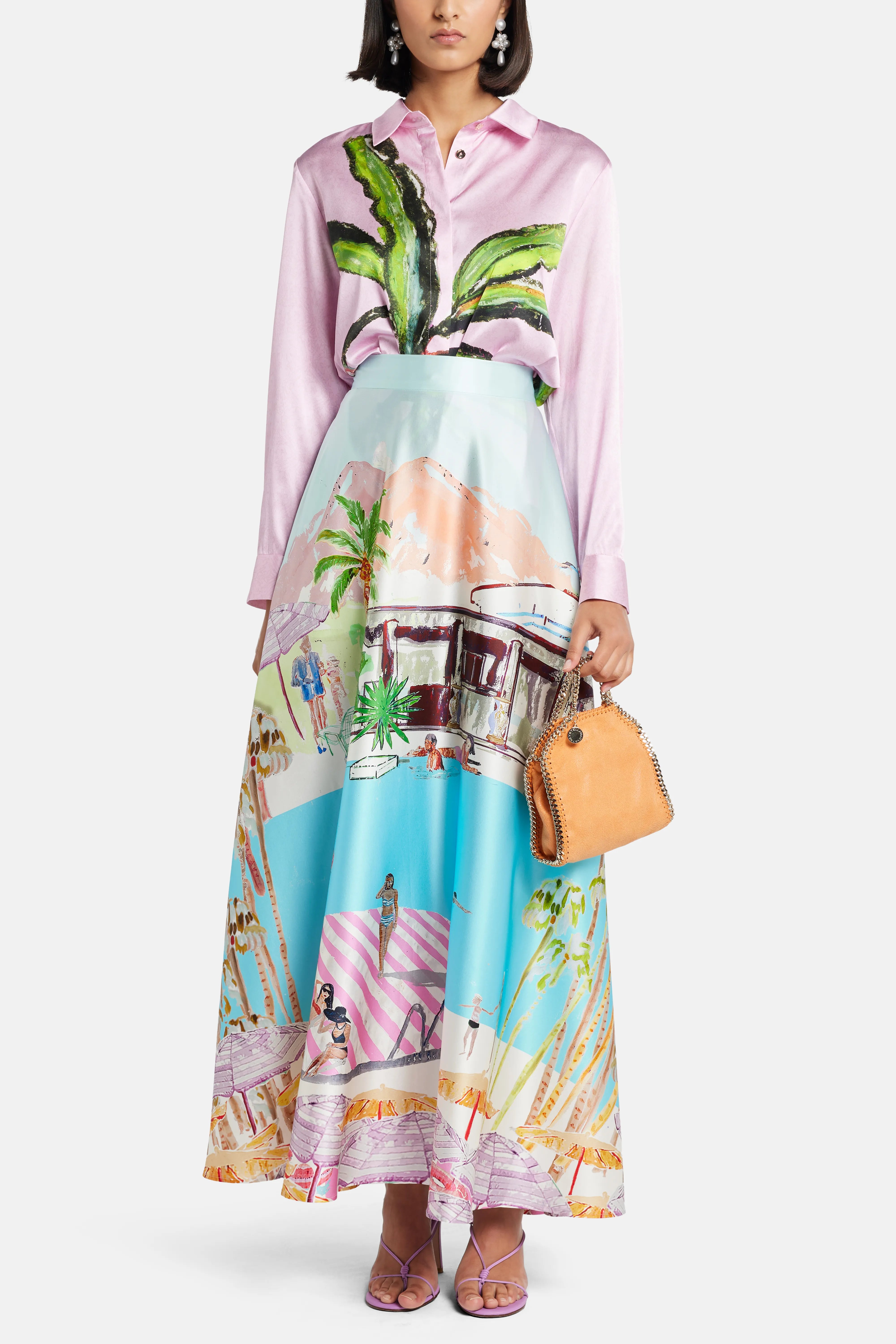 تنورة فلمنجو كلوب ماكسي من الحرير باللون الوردي