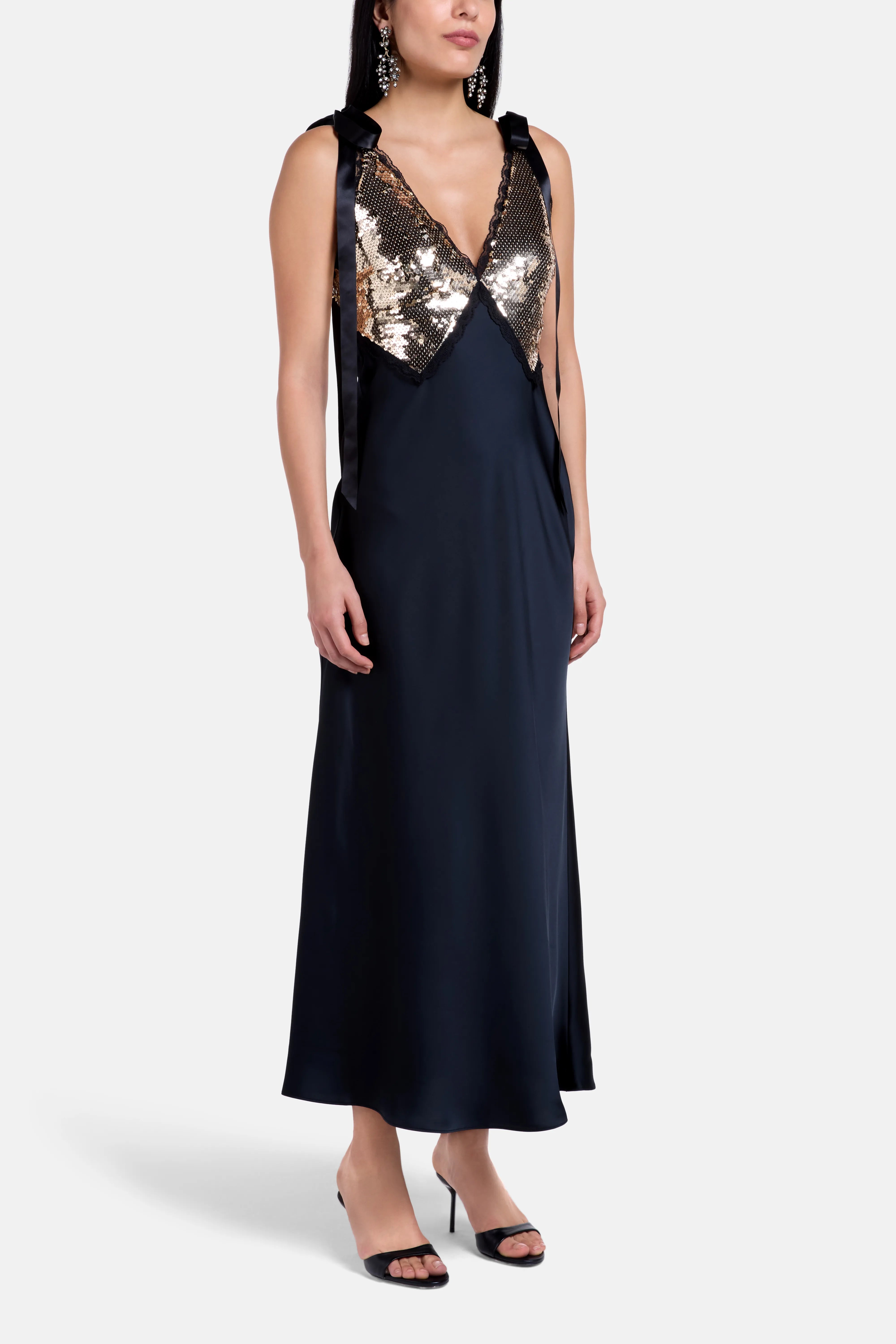 Talissa Sequins Sleeveless Evening Dress In Black