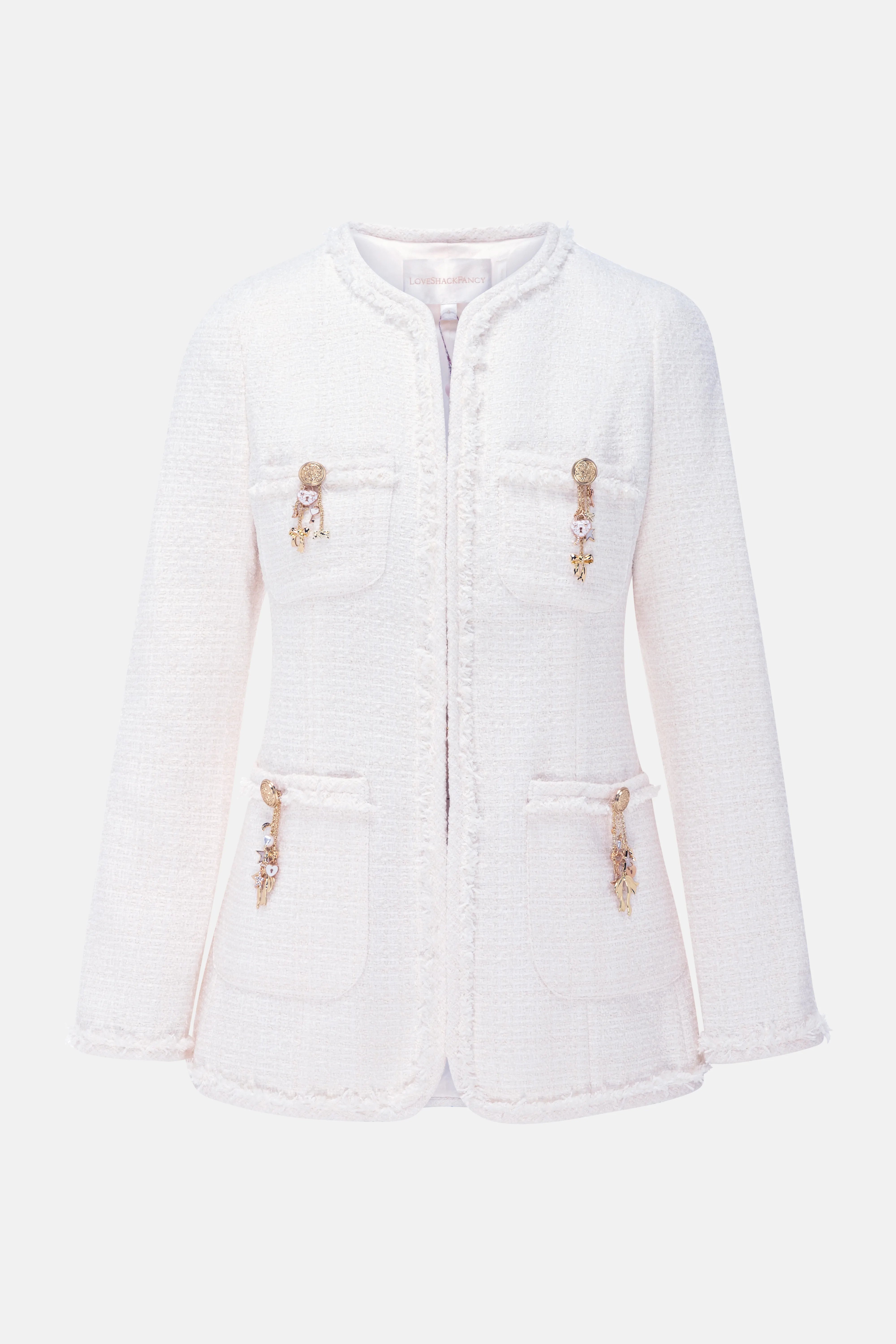 Adrina Embellishments Button Down Wool Jacket In Cream
