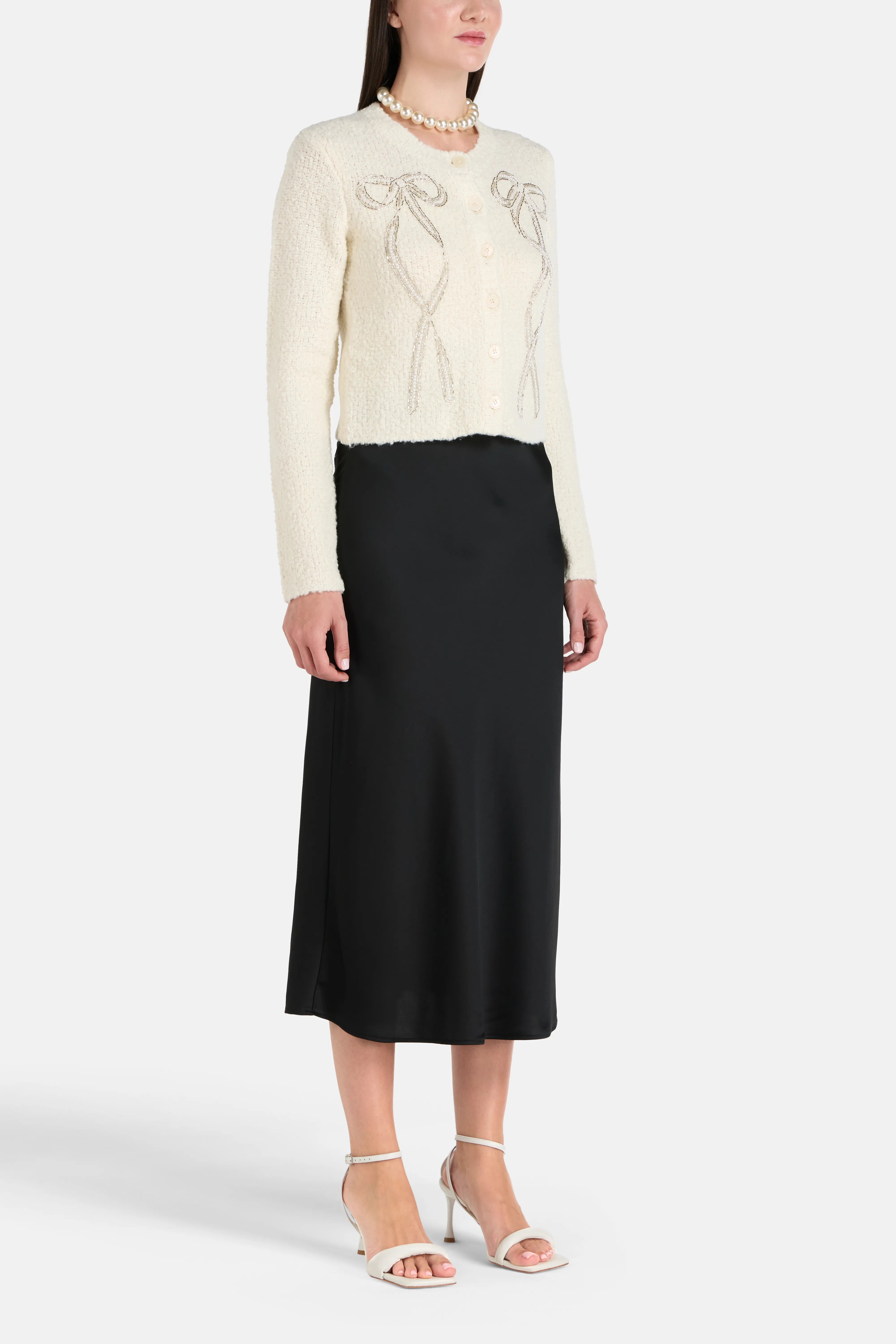 Leocadia Bow Cardigan in White