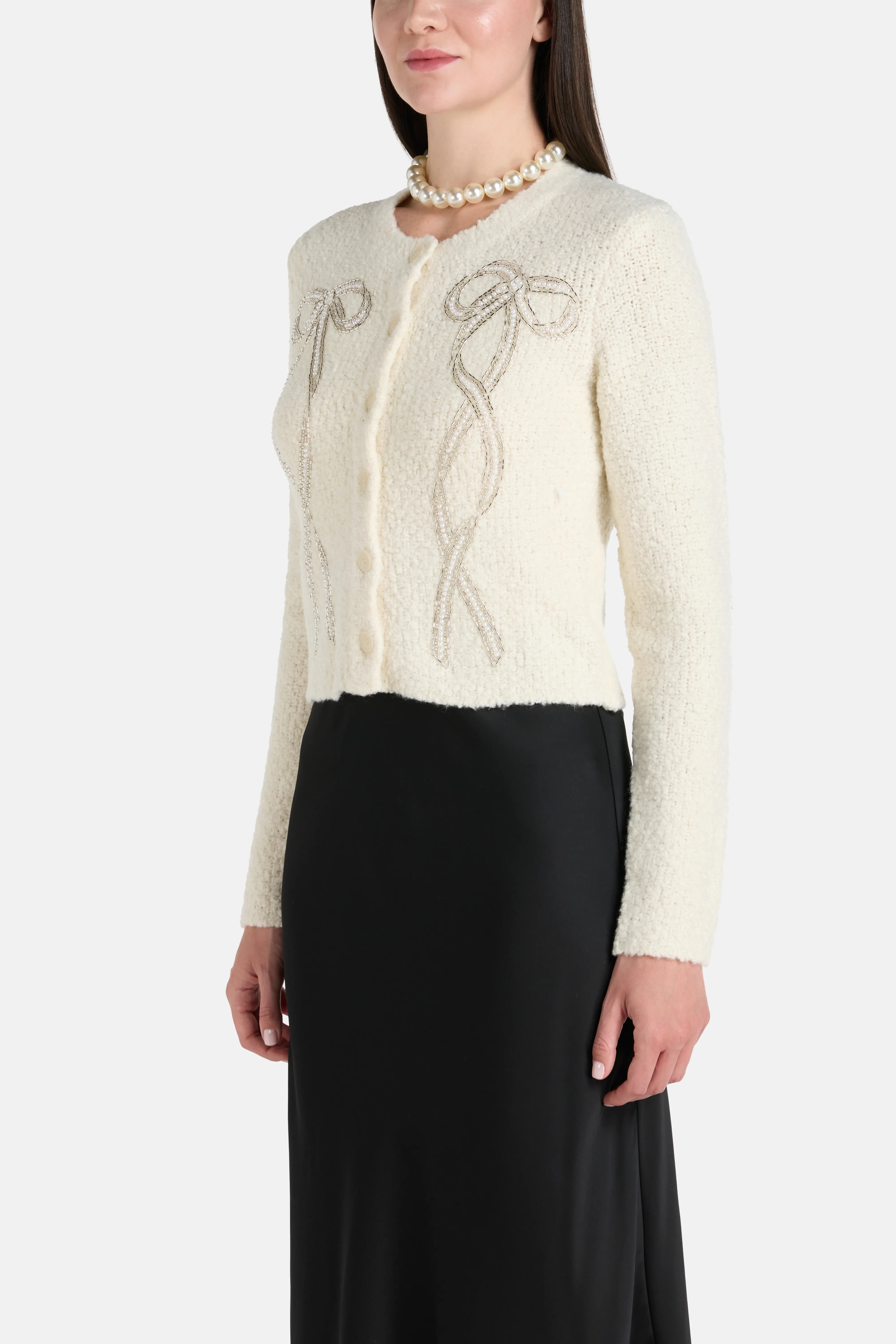 Leocadia Bow Cardigan in White
