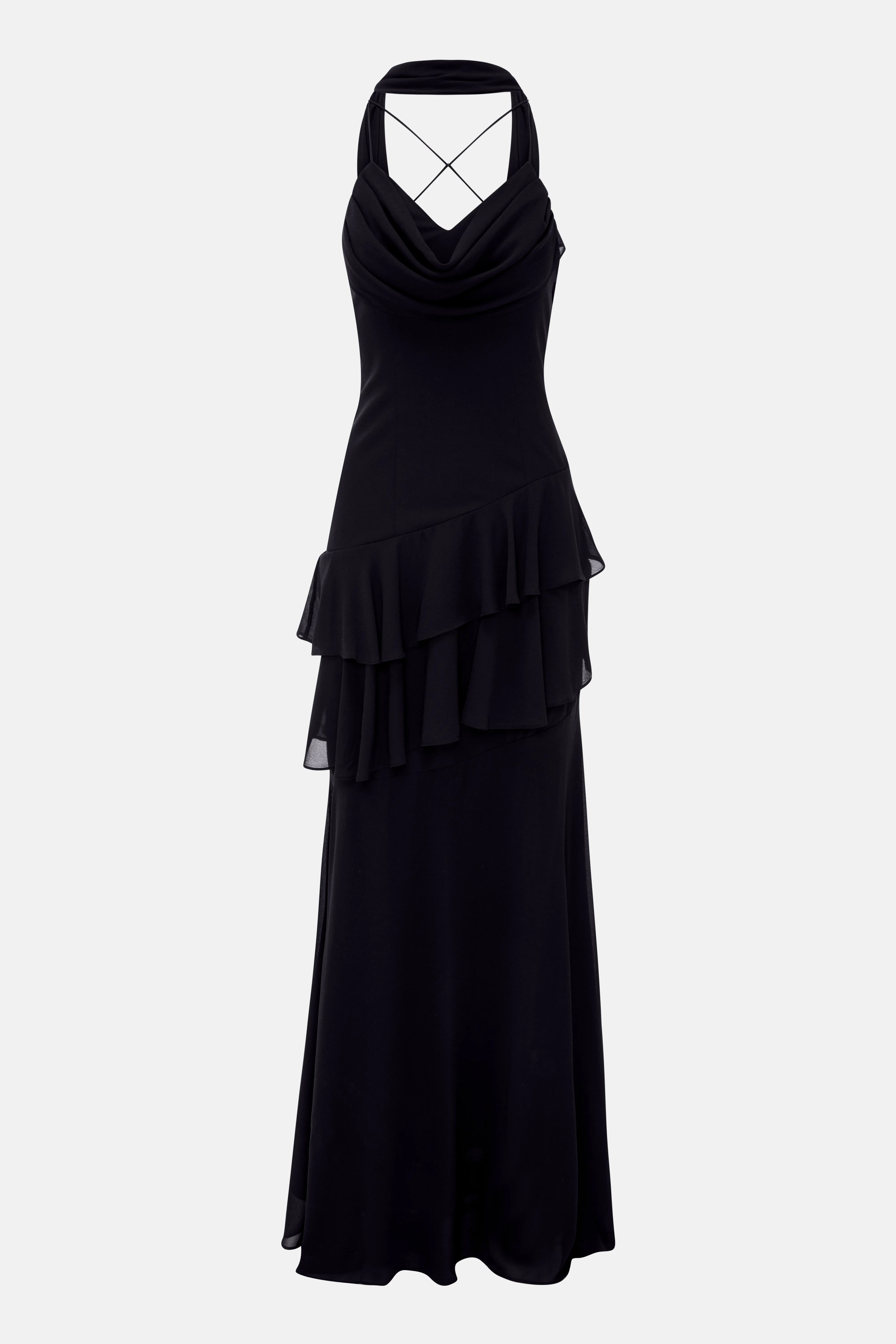 Juliet Slip Maxi Dress In Black With Scarf