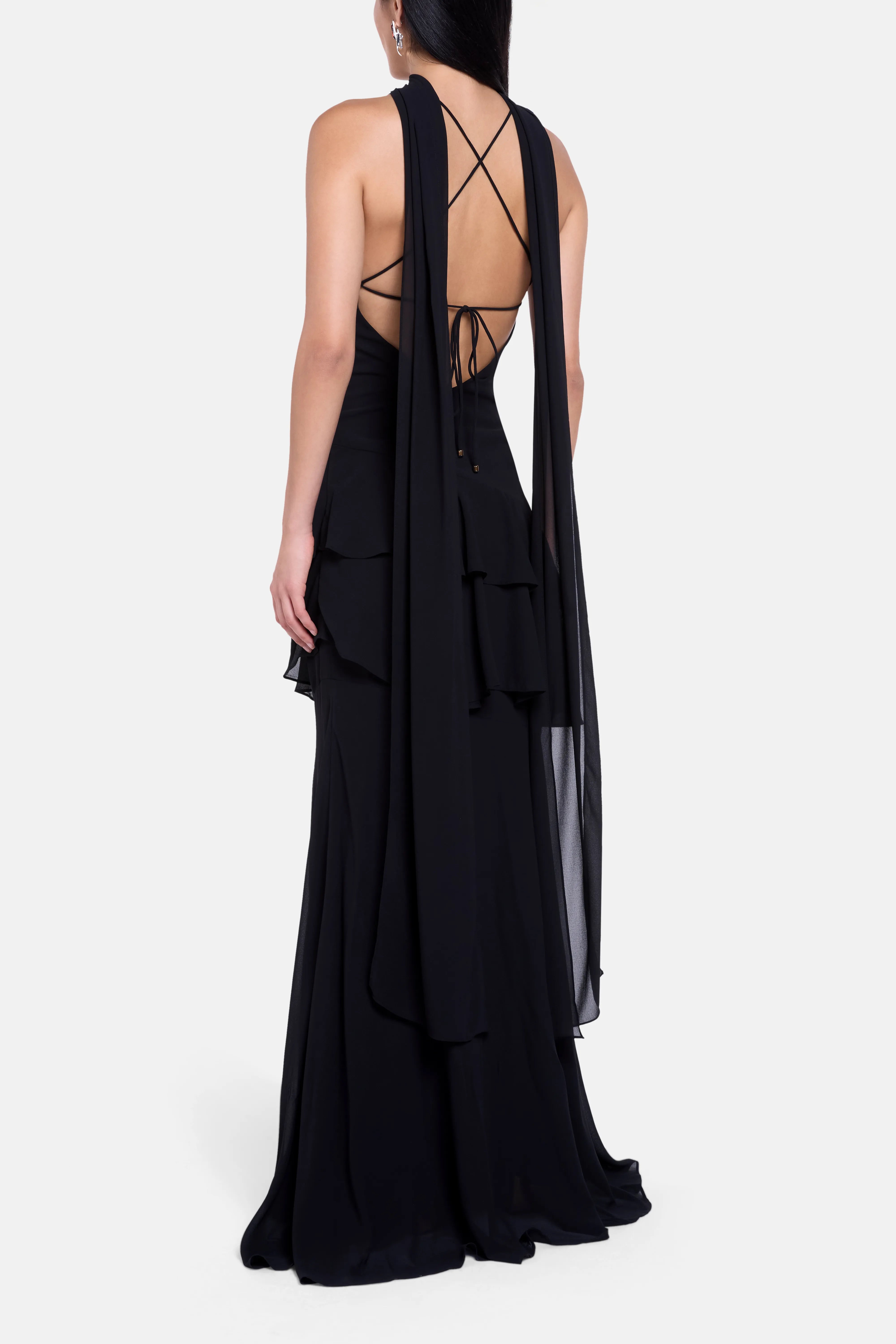 Juliet Slip Maxi Dress In Black With Scarf