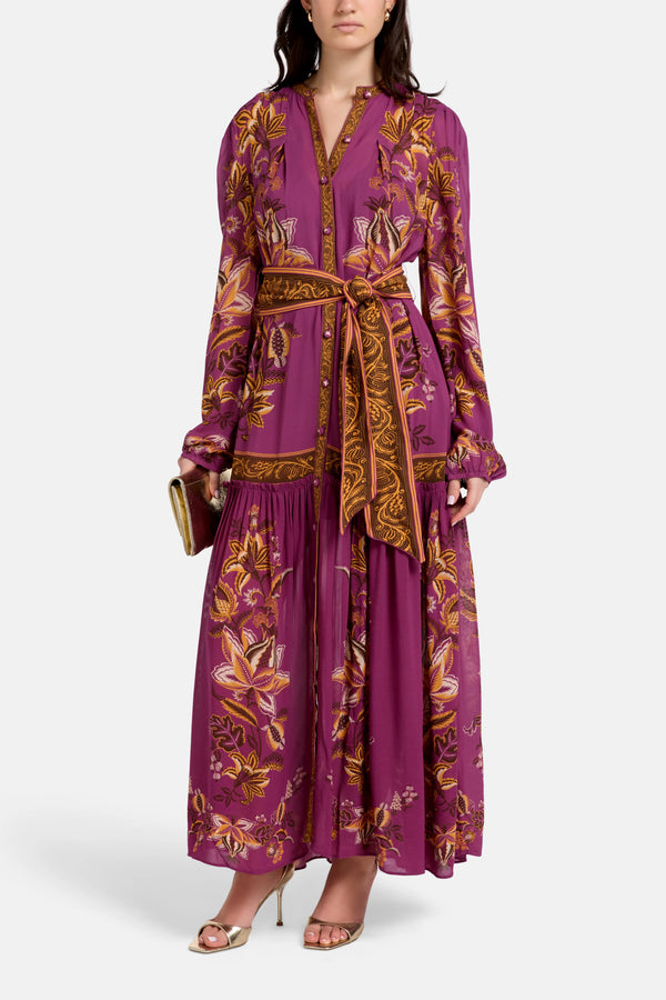 Delicate Hintz Puff Sleeves Maxi Dress in Pink