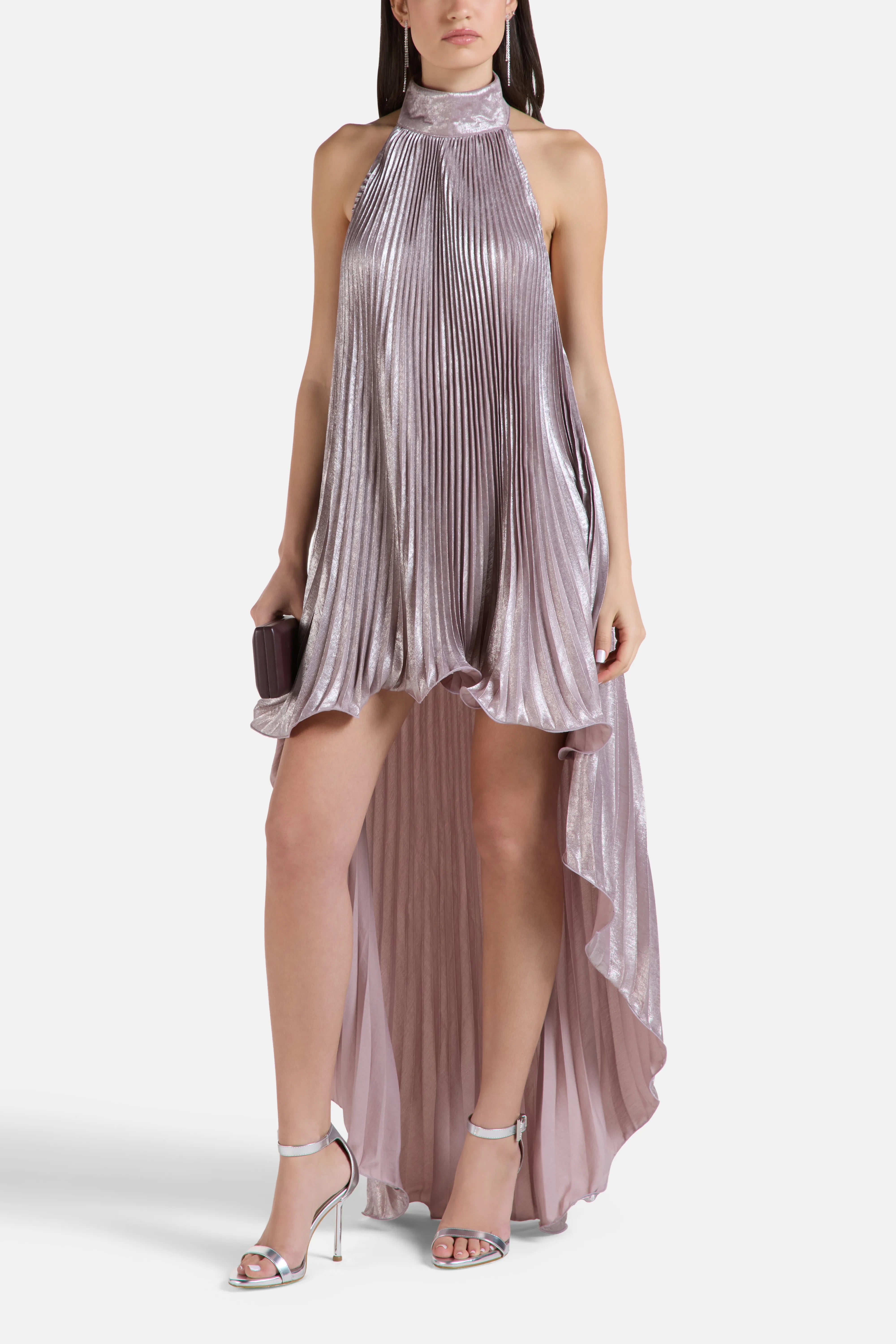 Caribbean Sleeveless Pleated Evening Dress in Pink