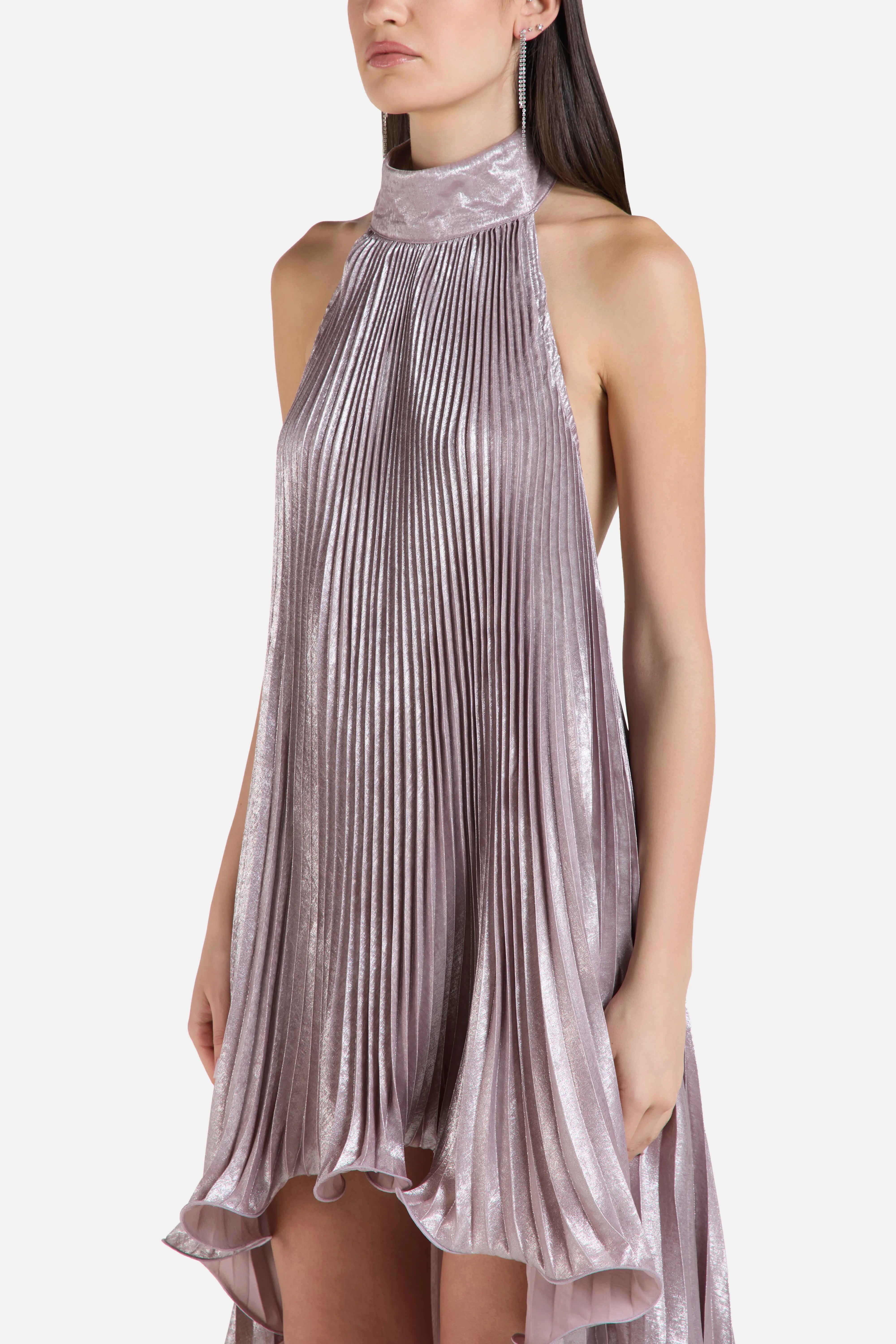 Caribbean Sleeveless Pleated Evening Dress in Pink
