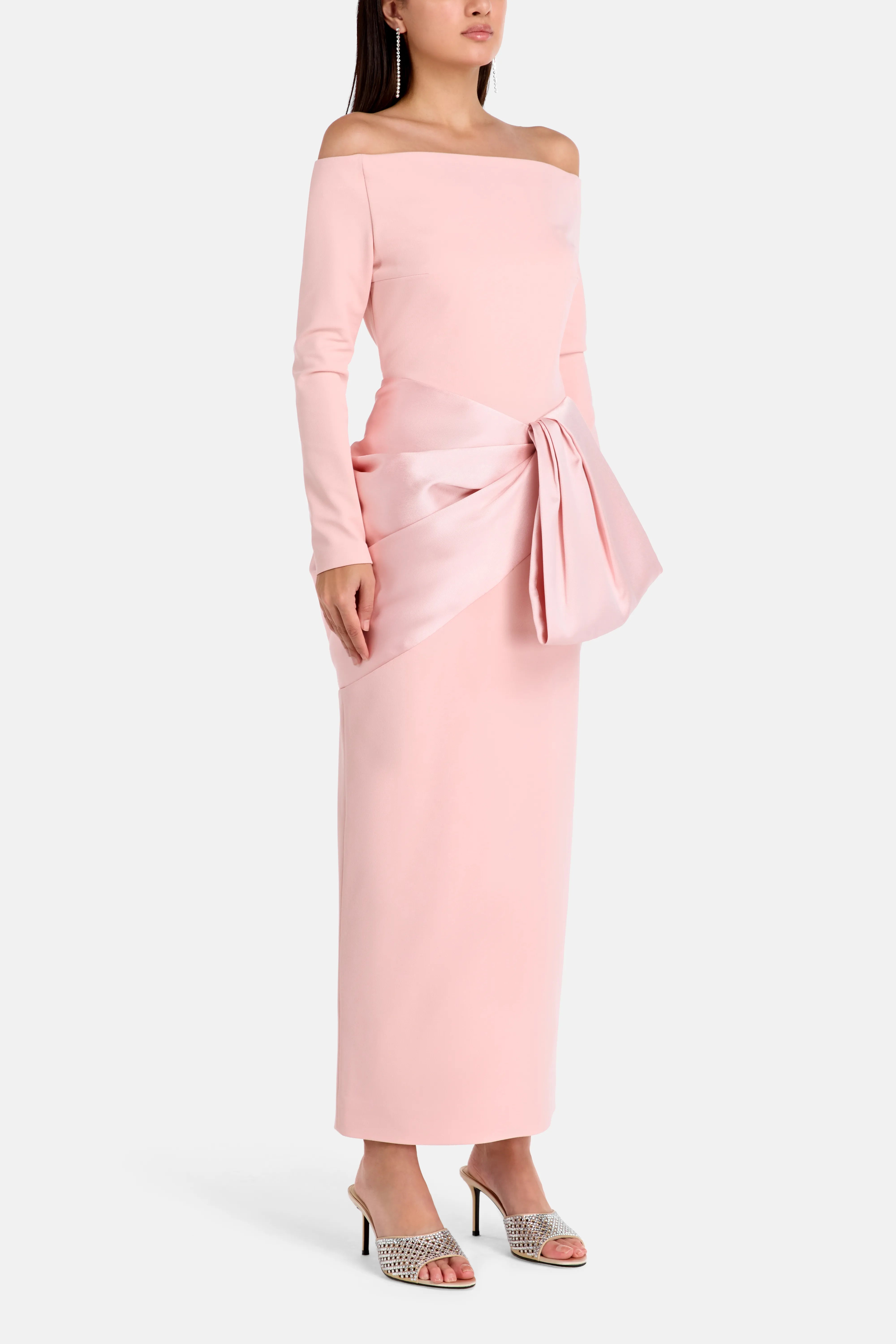 Shop the Pink Rhianne Midaxi Off Shoulder Evening Dress