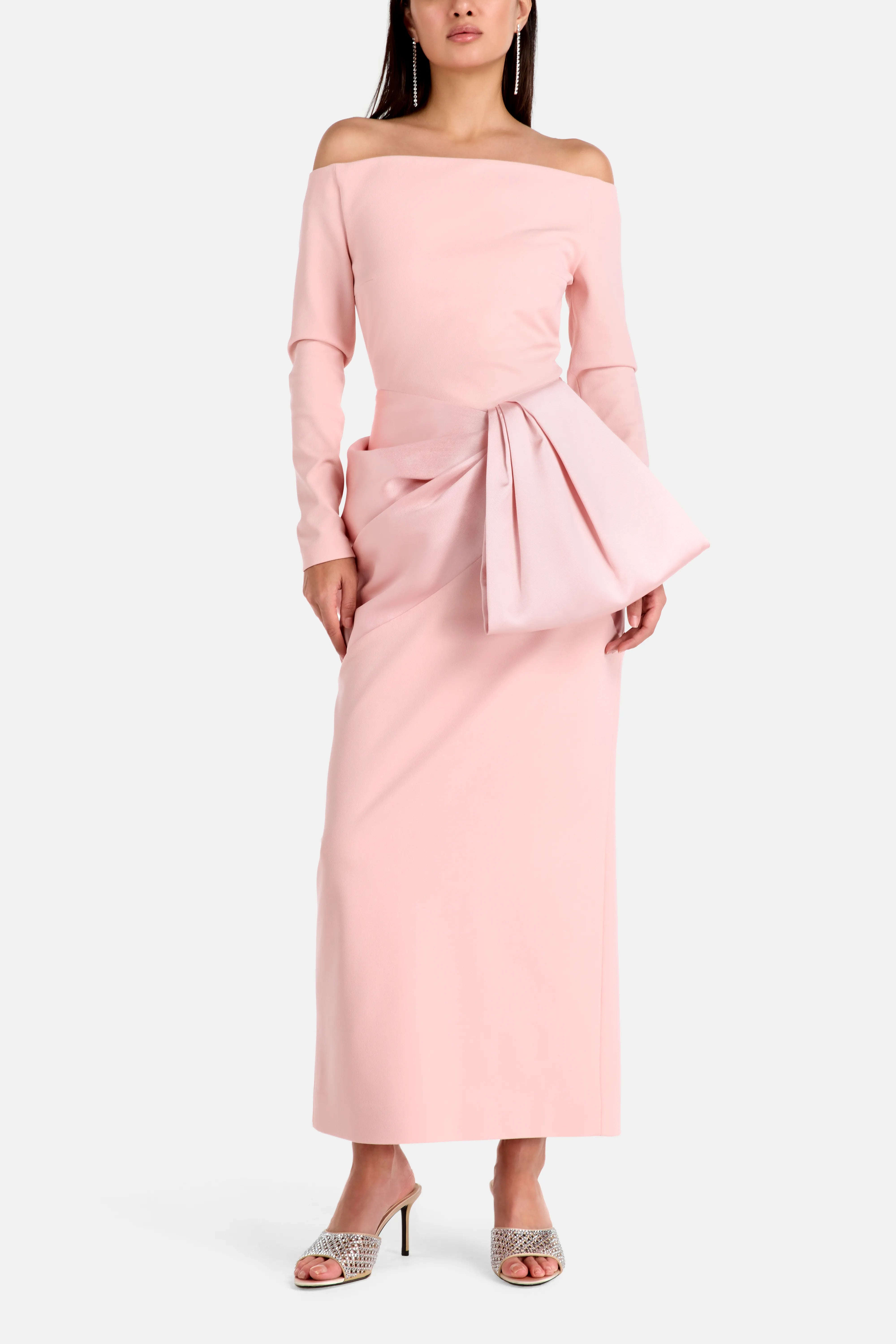 Rhianne Midaxi Off Shoulder Evening Dress in Pink