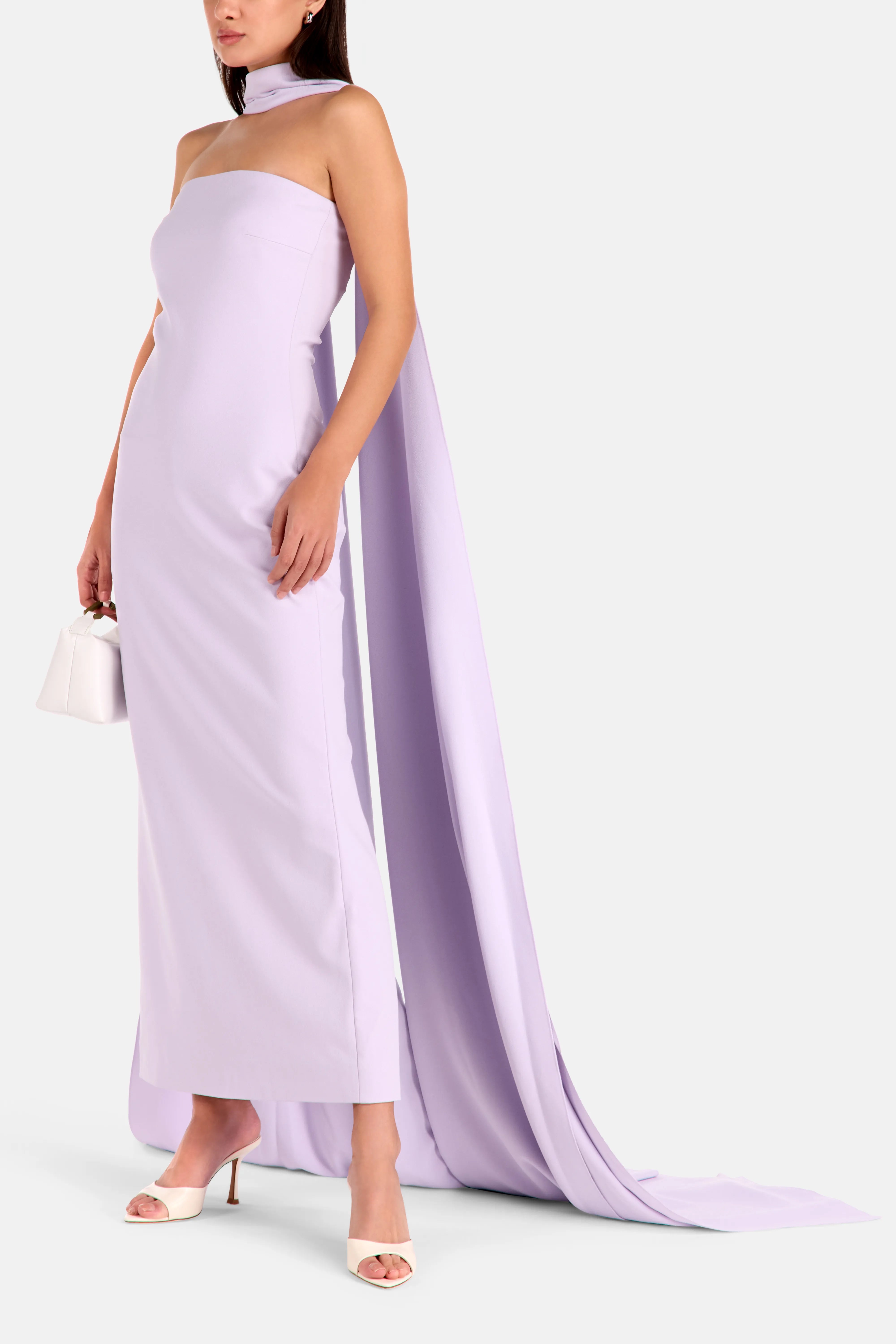 Martine Midaxi Strapless Evening Dress with Scarf in Purple